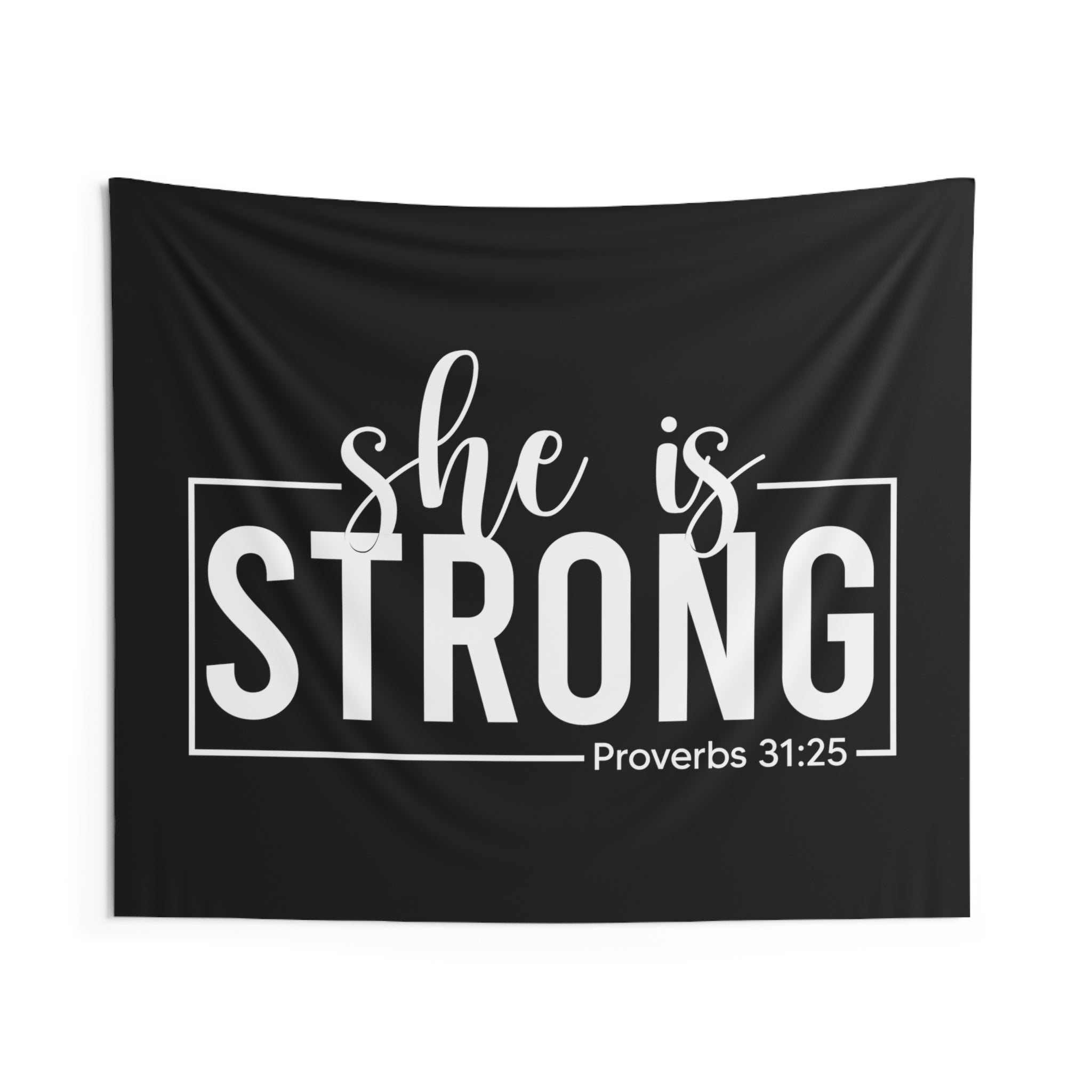 She is STRONG - Indoor Wall Tapestries - Black