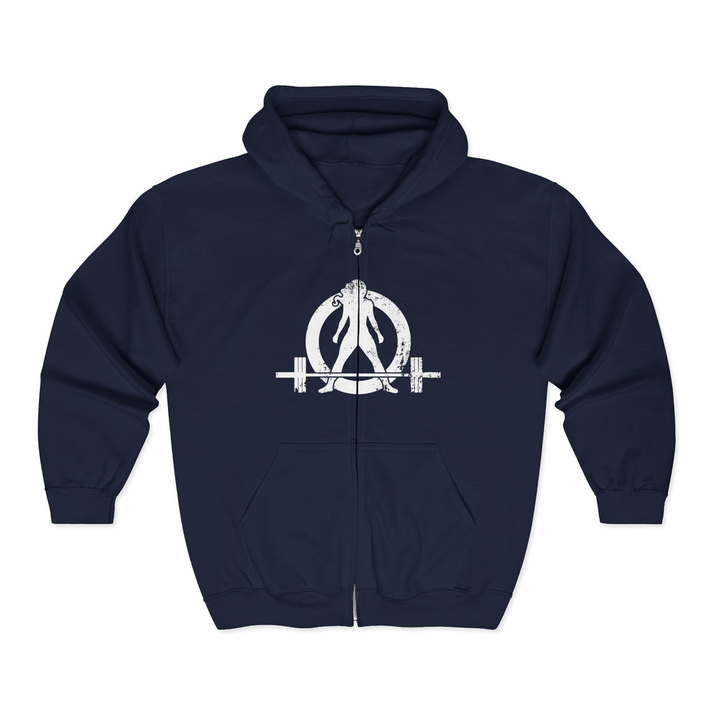 Unisex Heavy Blend™ Full Zip Hooded Sweatshirt - Distressed White Logo