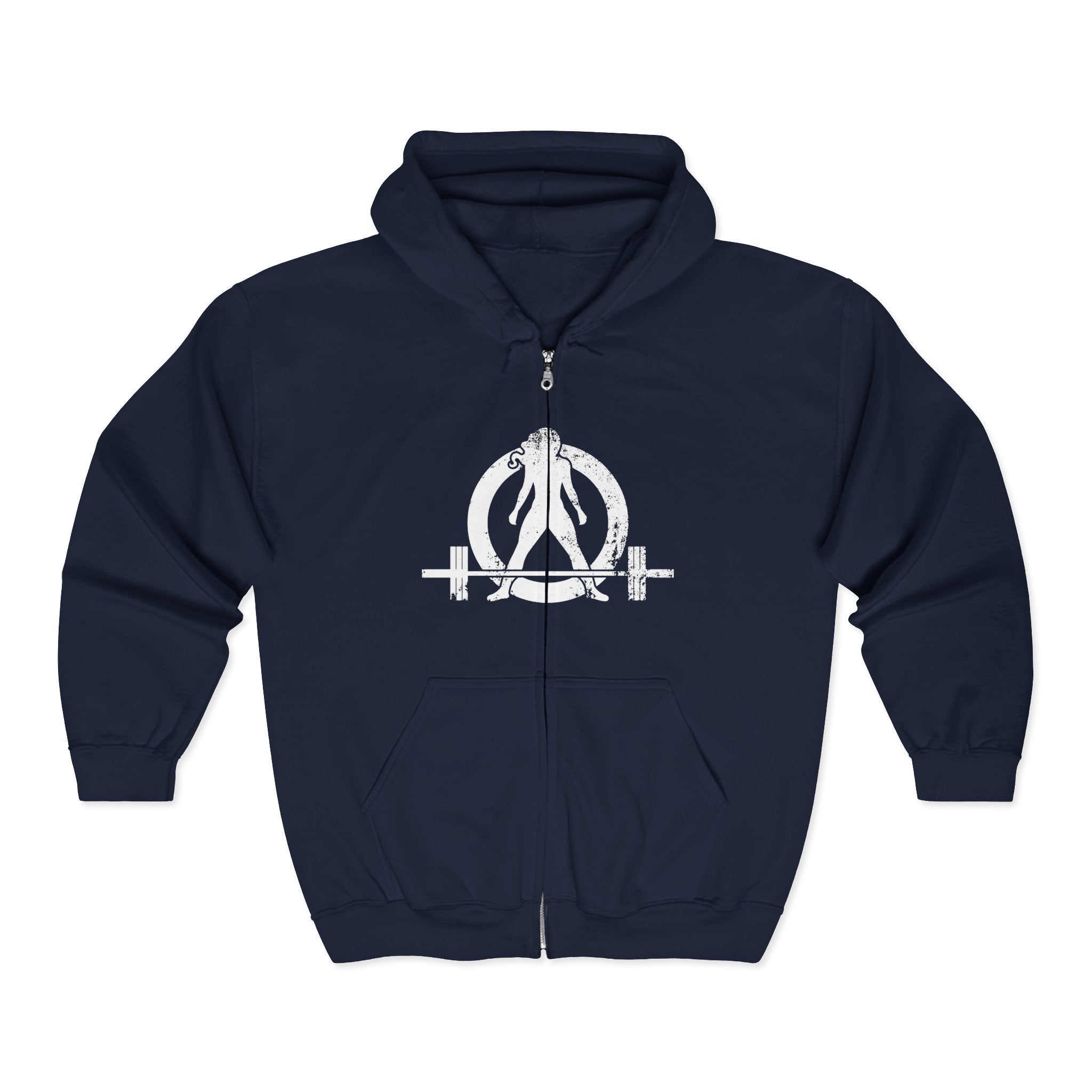 Unisex Heavy Blend™ Full Zip Hooded Sweatshirt - Distressed White Logo