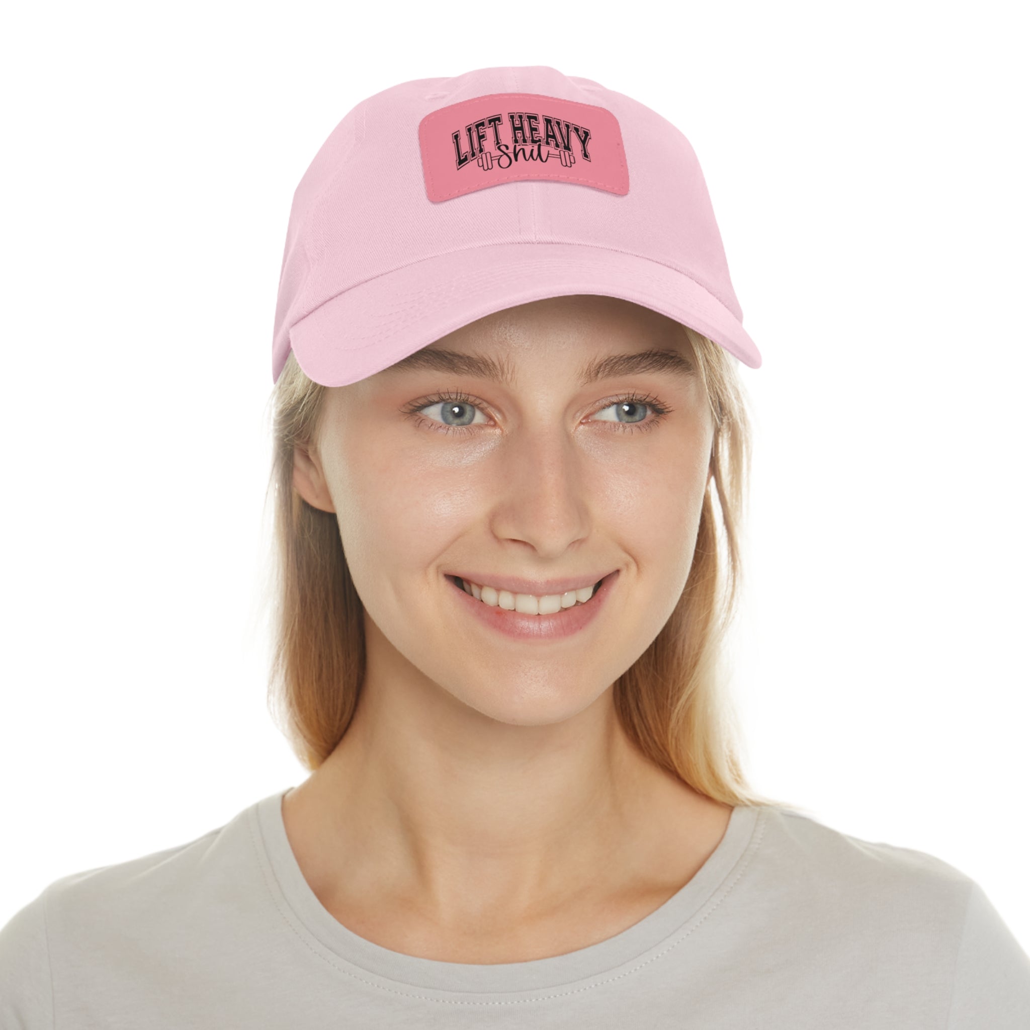 Lift Heavy Shit - Dad Hat with Leather Patch (Rectangle) - Black Font