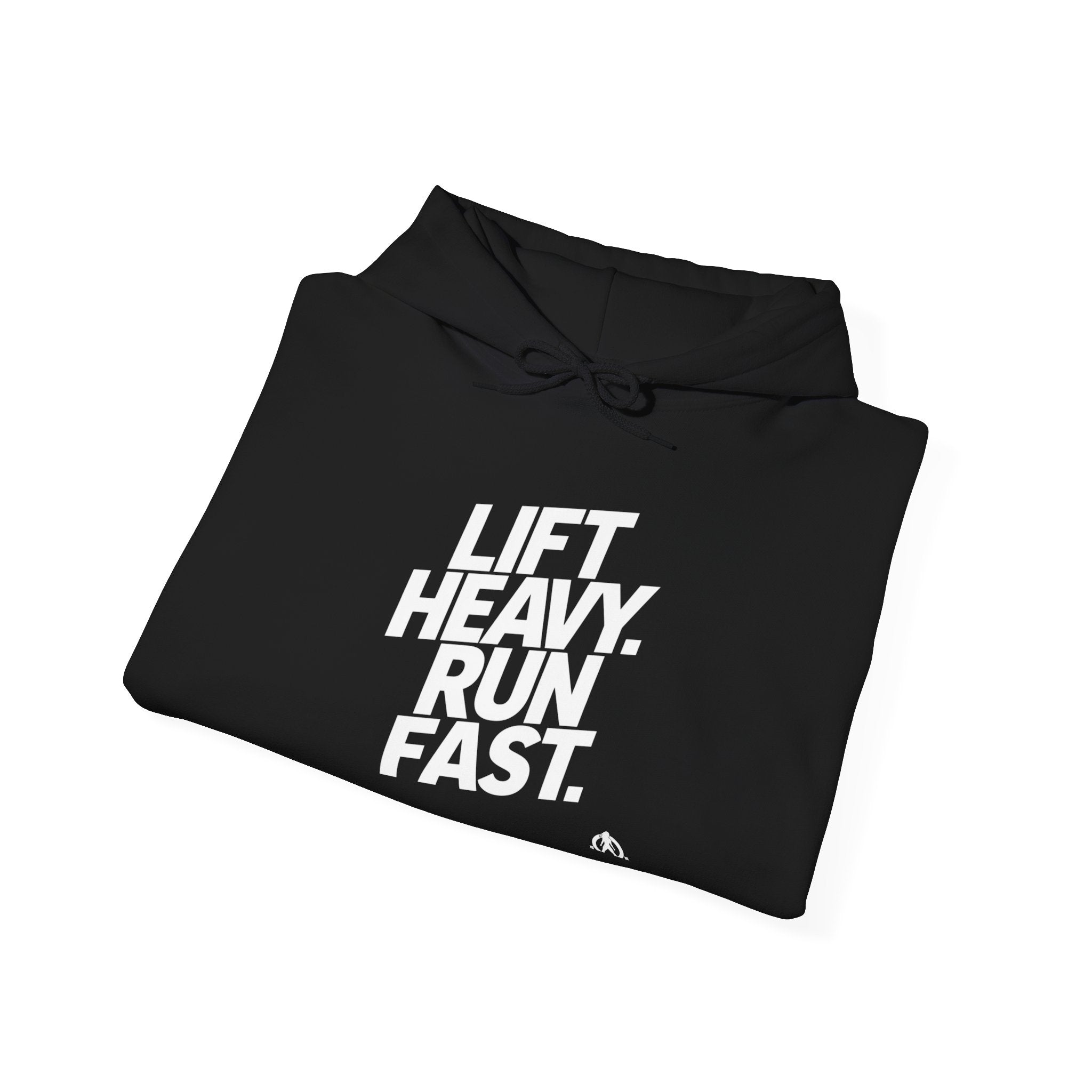 Lift Heavy Run Fast - Unisex Heavy Blend Hooded Sweatshirt - Front White Logo