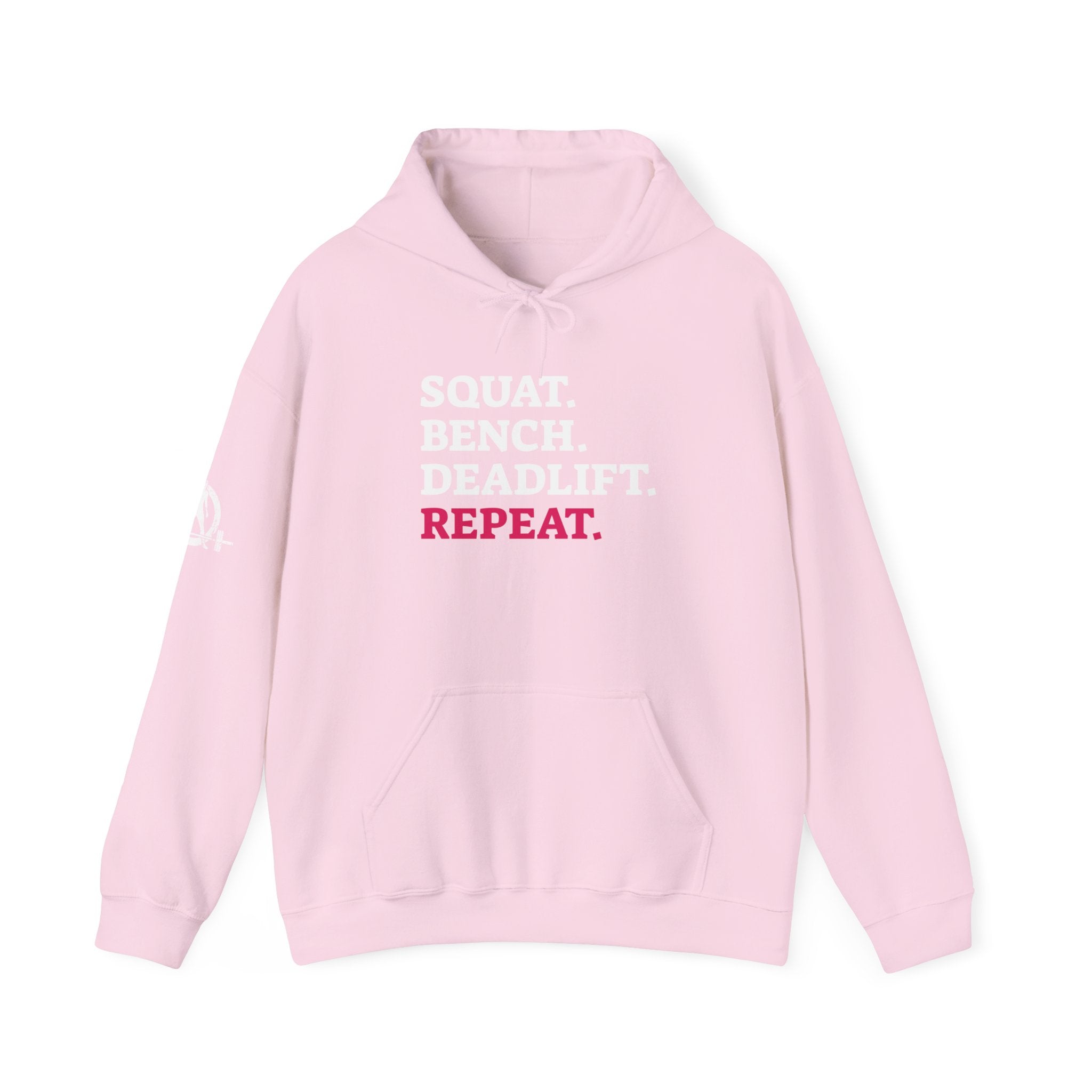 WWLW “Squat • Bench • Deadlift • Repeat” Hoodie - Front Logo & Side Arm