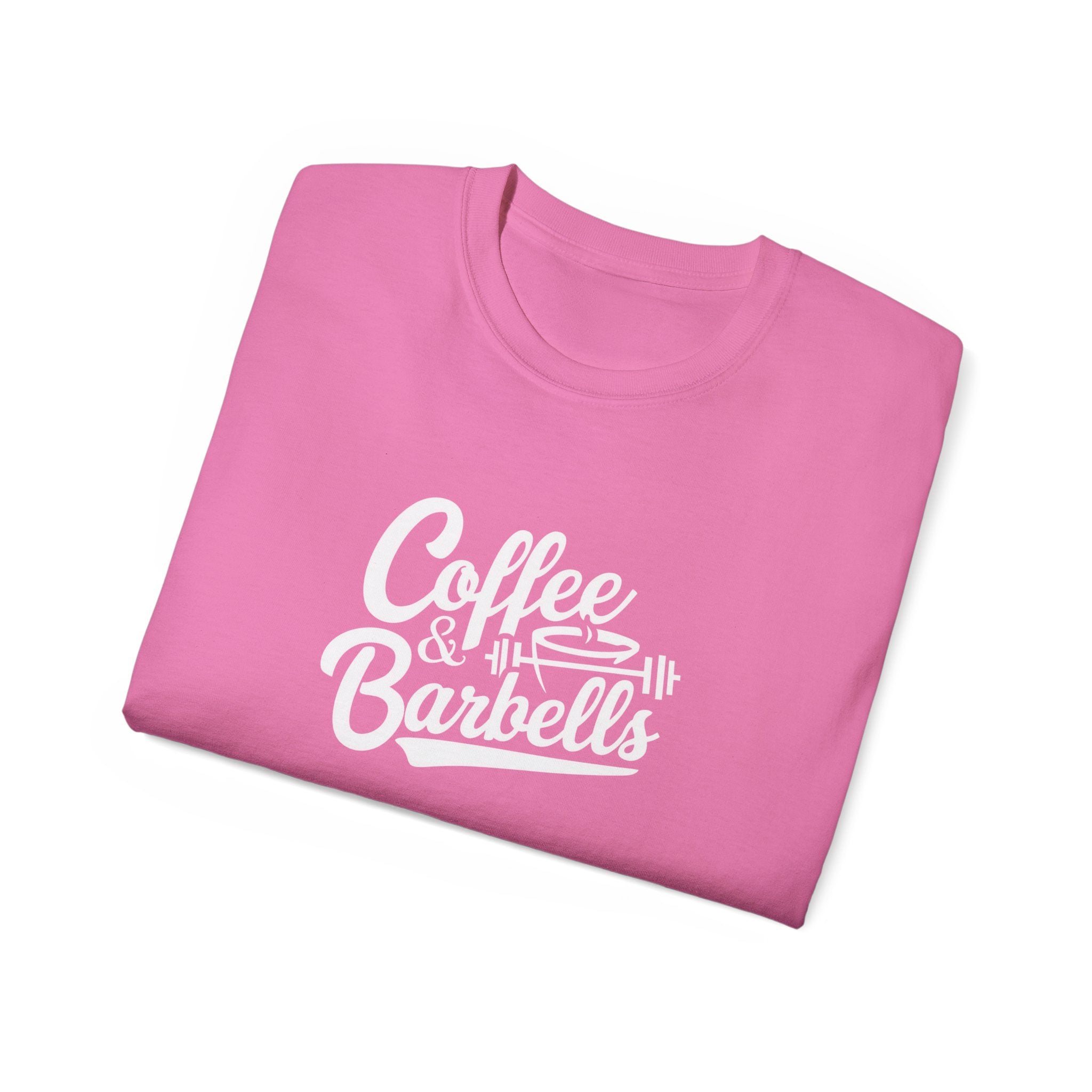 Coffee & Barbells - Unisex Ultra Cotton Tee - Front White Logo - Plain Back
