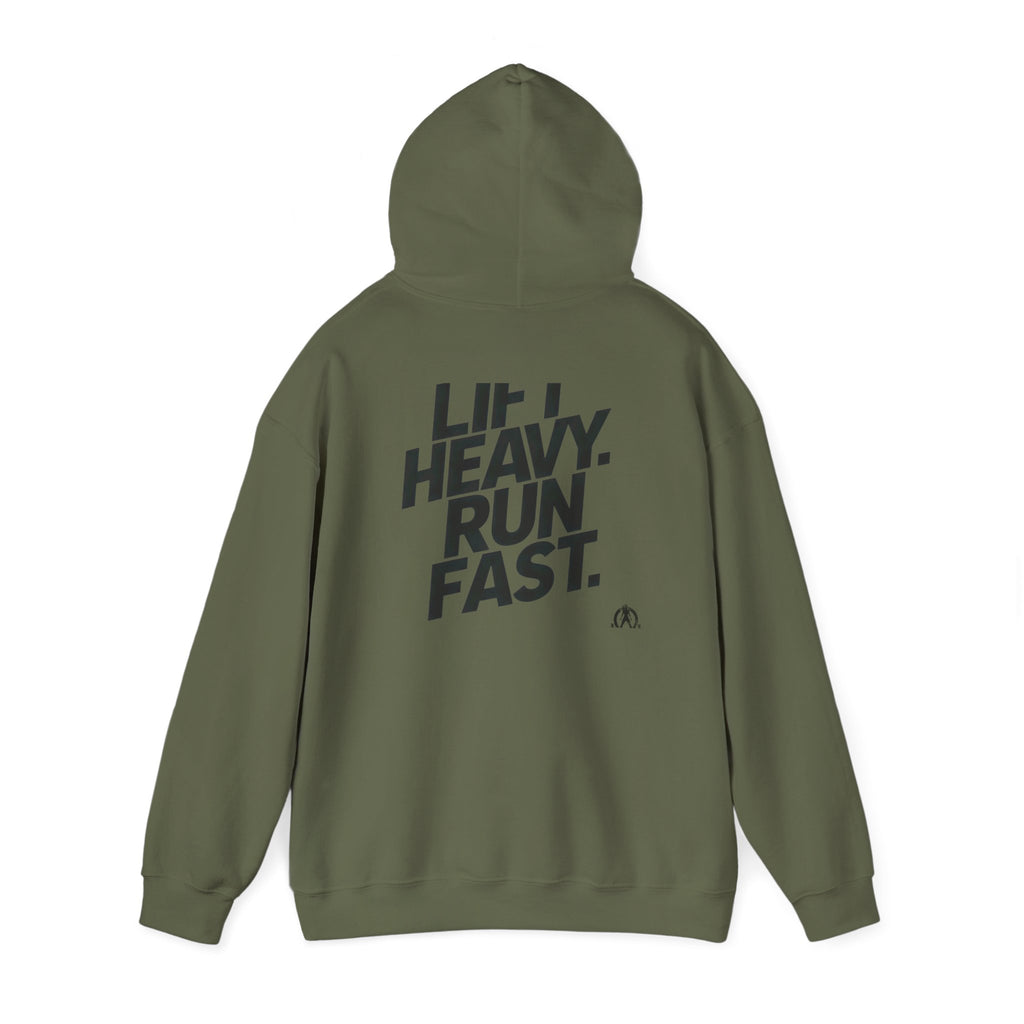 Lift Heavy Run Fast - Unisex Heavy Blend Hooded Sweatshirt  - Front & Back Black Logo
