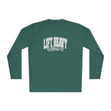 Lift Heavy Shit - Unisex Lightweight Long Sleeve Tee - White Logo Plain Back