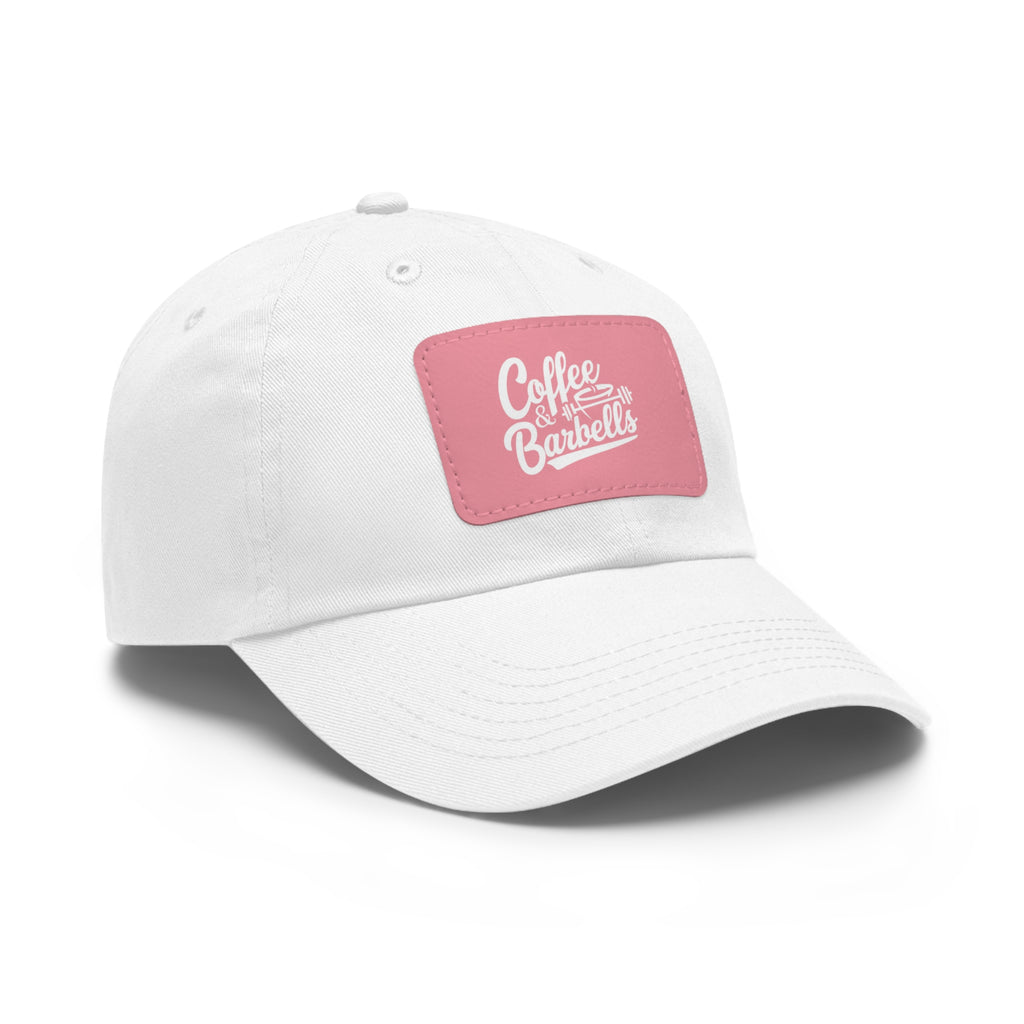 Coffee & Barbells - Dad Hat with Leather Patch (Rectangle) - White Font