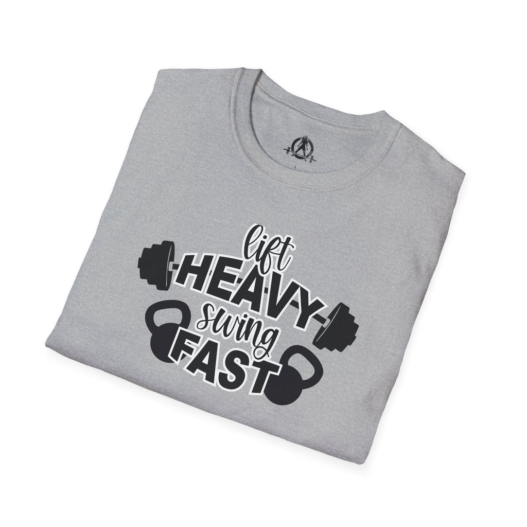 Lift Heavy Swing Fast - Unisex Softstyle T-Shirt - Front Logo Plain Back