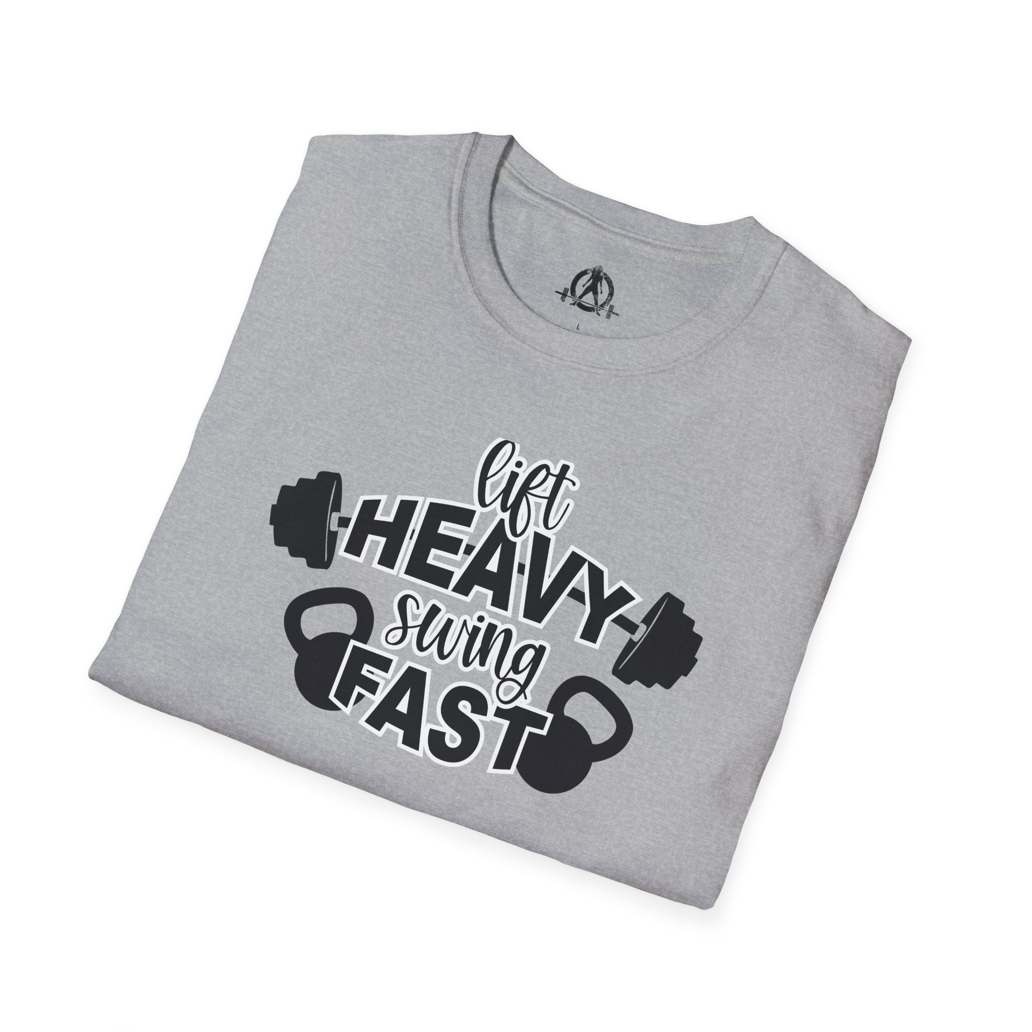 Lift Heavy Swing Fast - Unisex Softstyle T-Shirt - Front Logo Plain Back