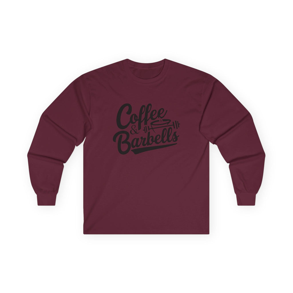 Coffee & Barbells - Unisex Ultra Cotton Long Sleeve Tee - Black Front Logo Plain Back