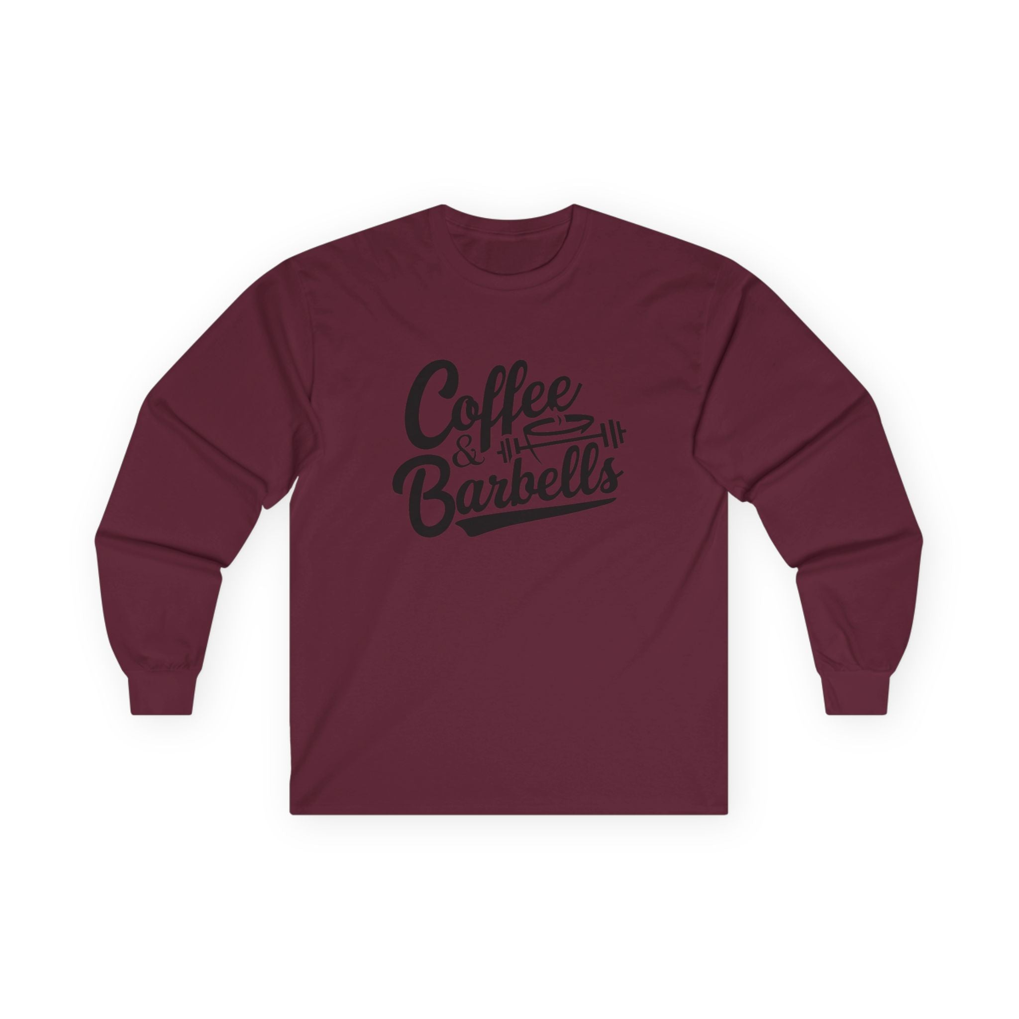 Coffee & Barbells - Unisex Ultra Cotton Long Sleeve Tee - Black Front Logo Plain Back