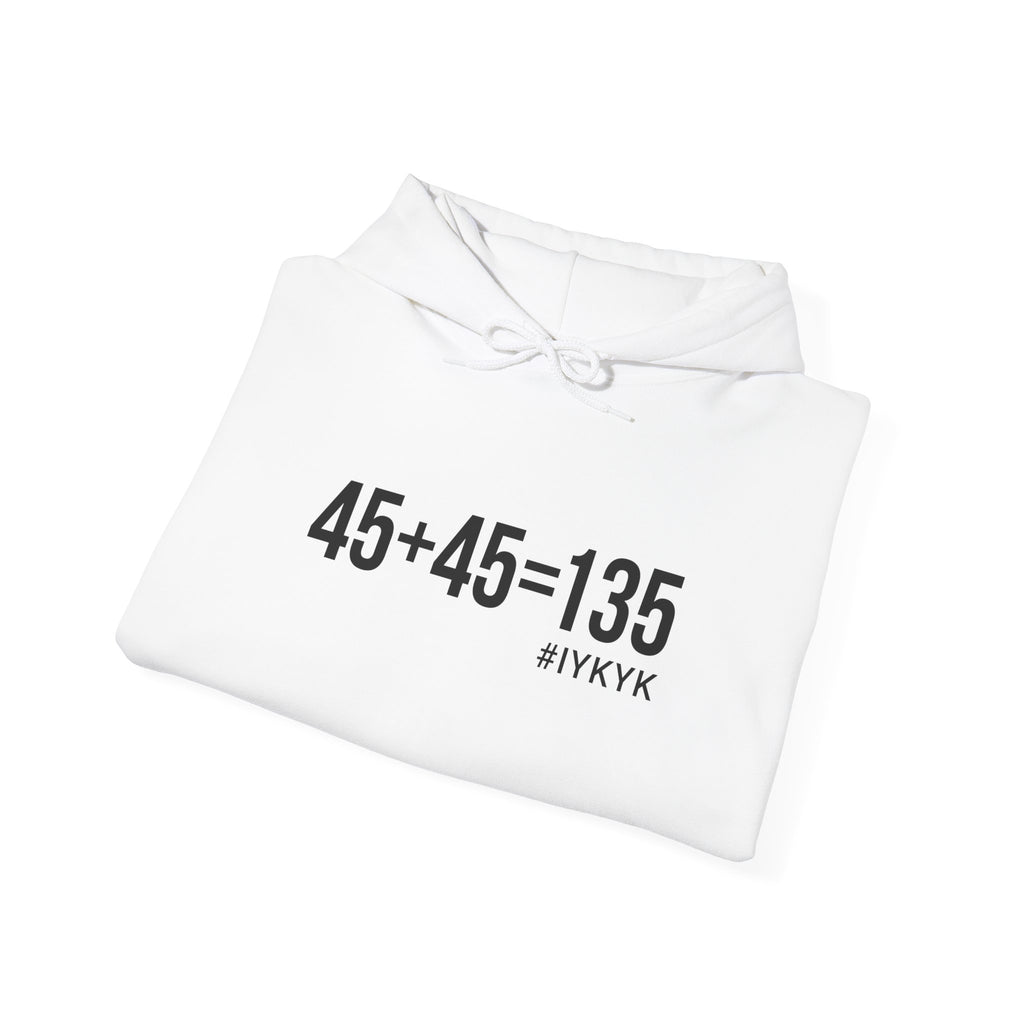 45 + 45 = 135 - Unisex Heavy Blend Hooded Sweatshirt  - Front Black & Shoulder Logo