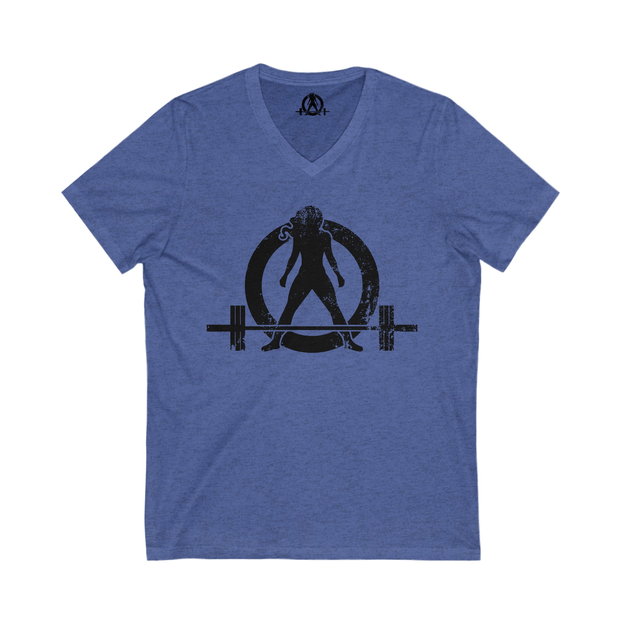 Unisex Jersey Short Sleeve V-Neck Tee -  Distressed Black Logo