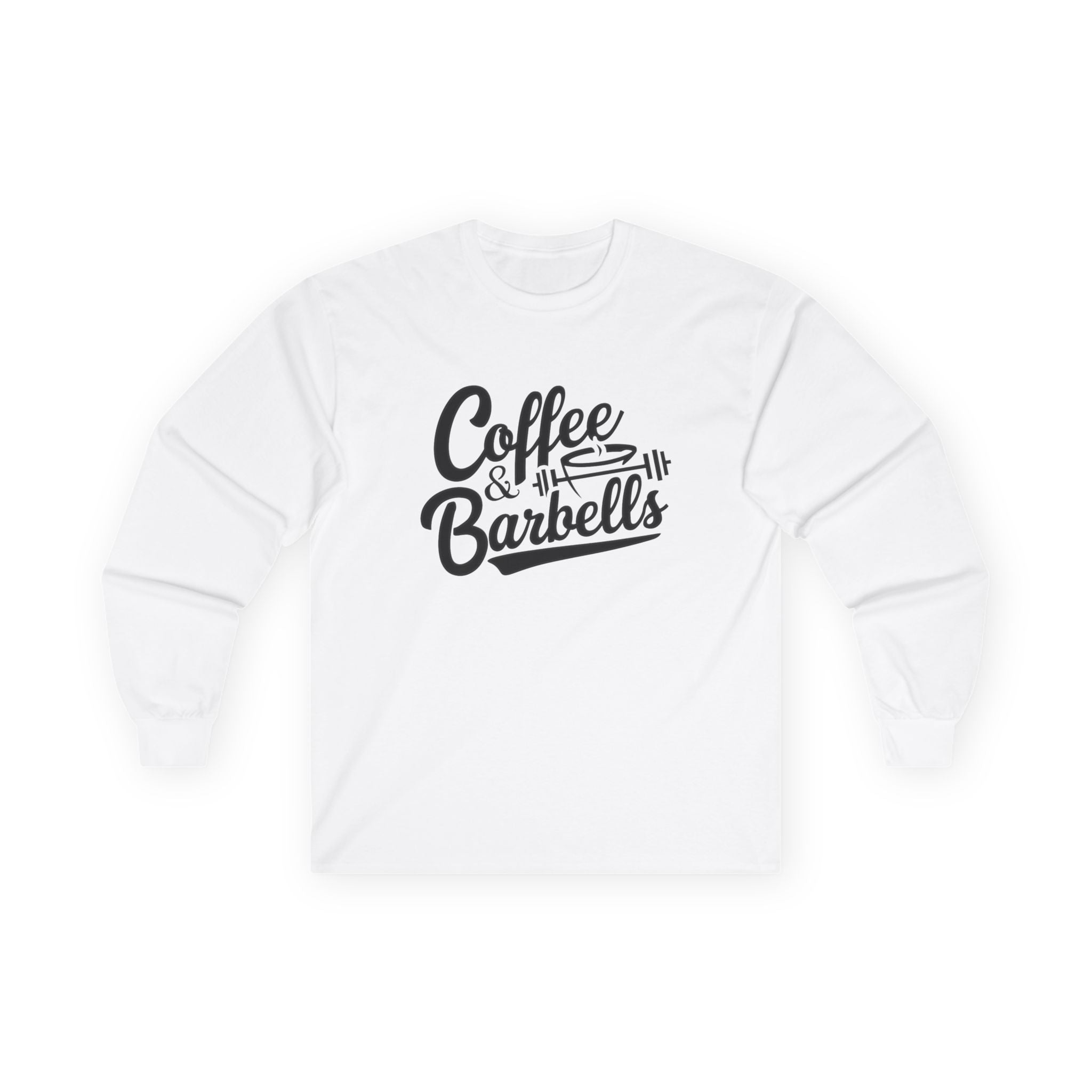 Coffee & Barbells - Unisex Ultra Cotton Long Sleeve Tee - Black Front Logo Plain Back