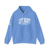 Lift Heavy Shit - Unisex Heavy Blend Hooded Sweatshirt - White Logo on Front & Right Sleeve