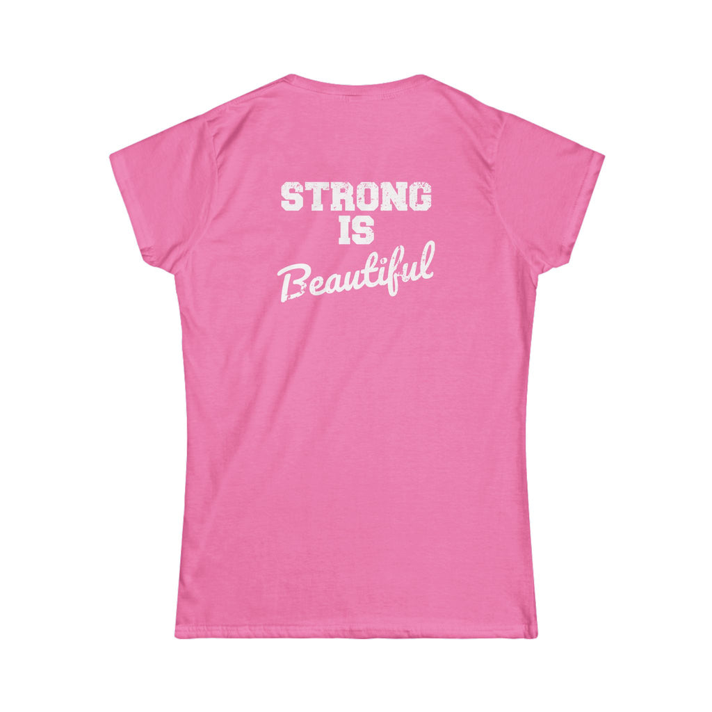 Strong Is Beautiful - Women's Softstyle Tee - White Distressed Logo Front & Back