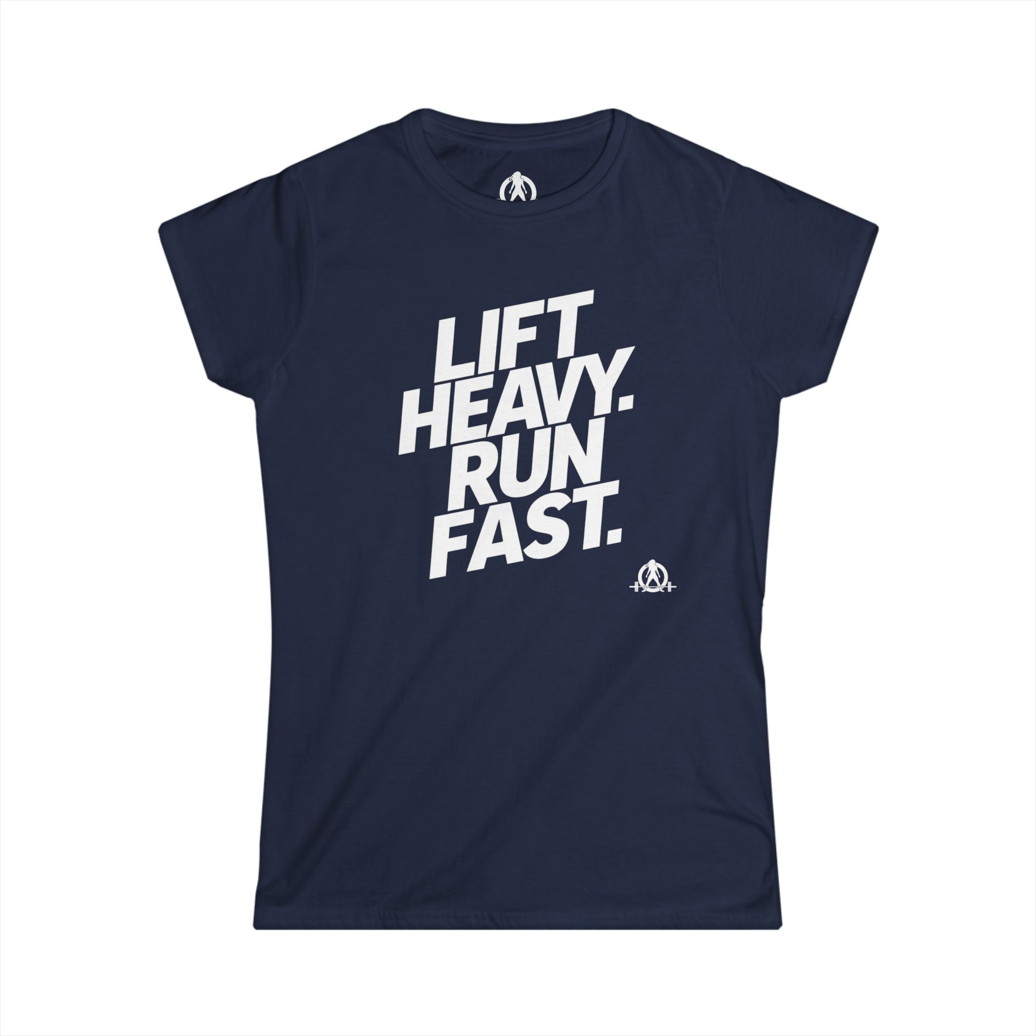 Lift Heavy Run Fast - Women's Softstyle Tee - White Front Logo