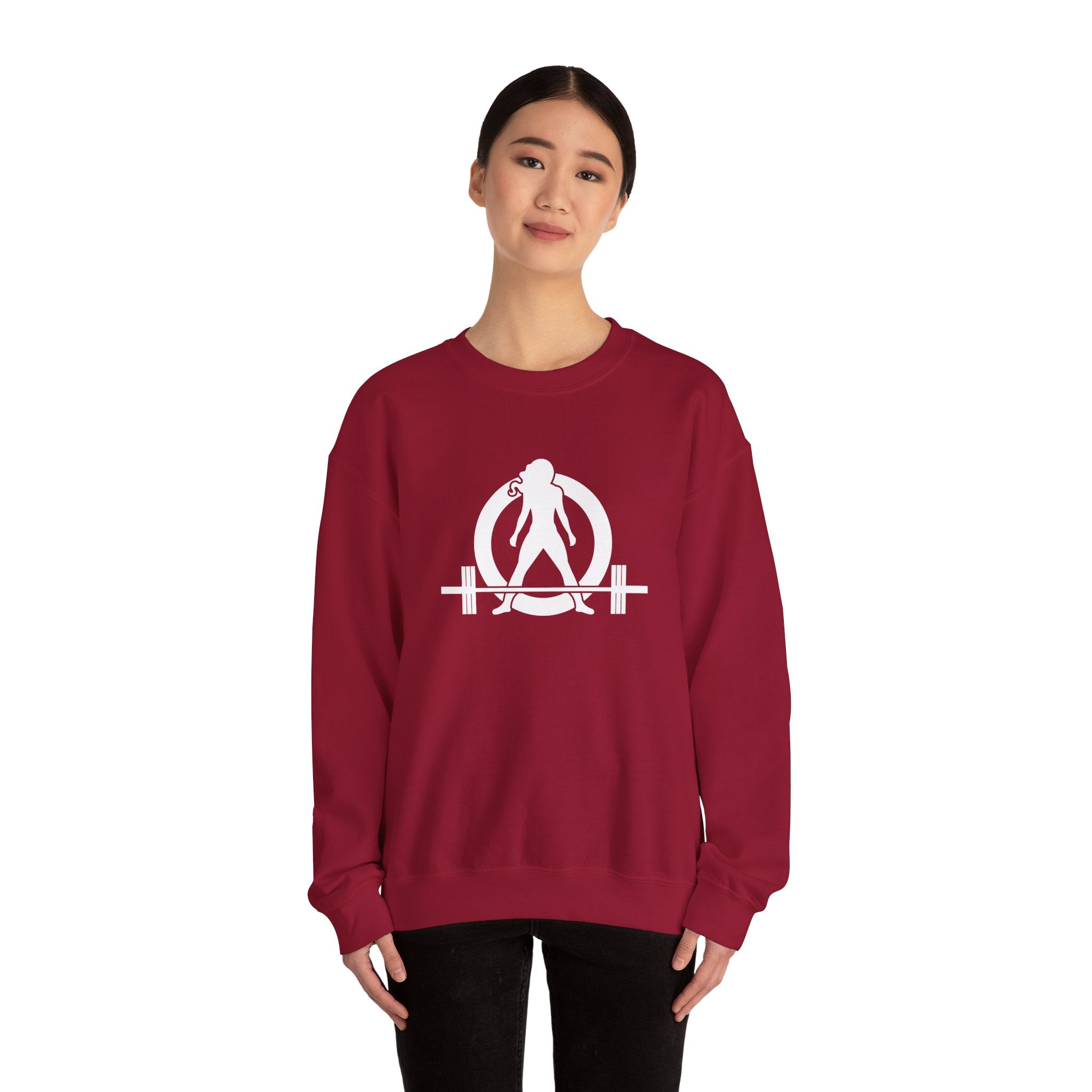 Lift Heavy Run Fast - Unisex Heavy Blend™ Crewneck Sweatshirt - White Logo Front & Back