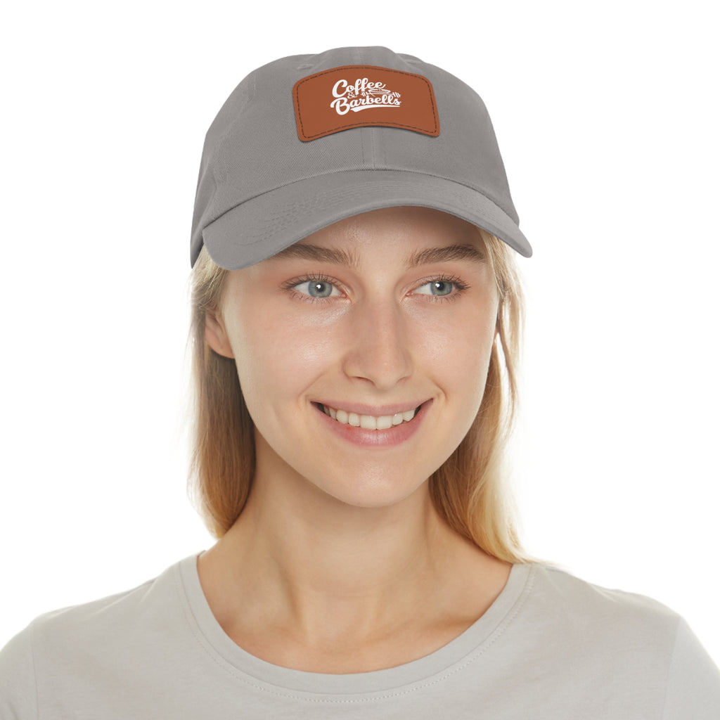 Coffee & Barbells - Dad Hat with Leather Patch (Rectangle) - White Font