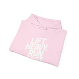 Lift Heavy Run Fast - Unisex Heavy Blend Hooded Sweatshirt - Front White Logo