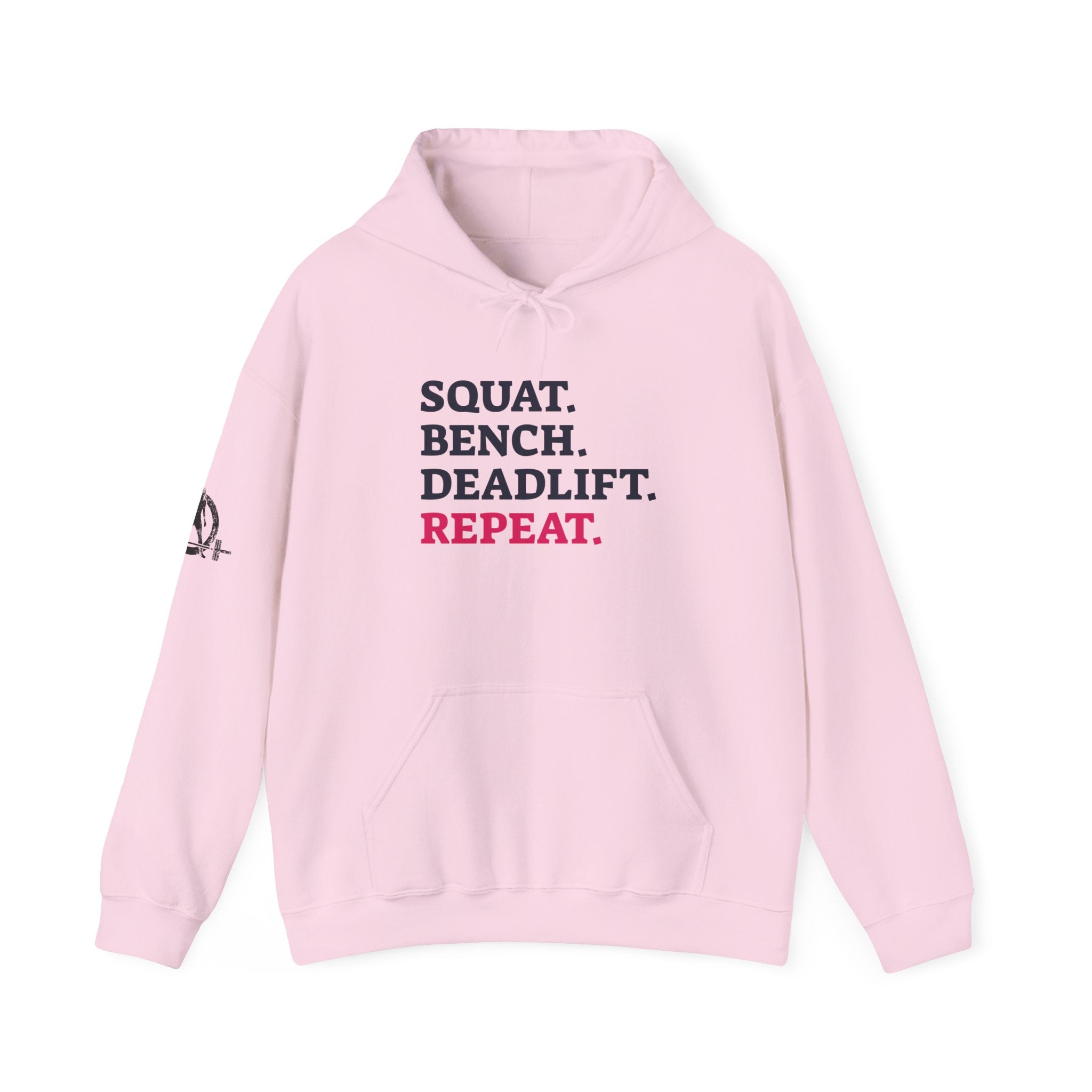 WWLW “Squat • Bench • Deadlift • Repeat” Hoodie - Front Logo Plain Black