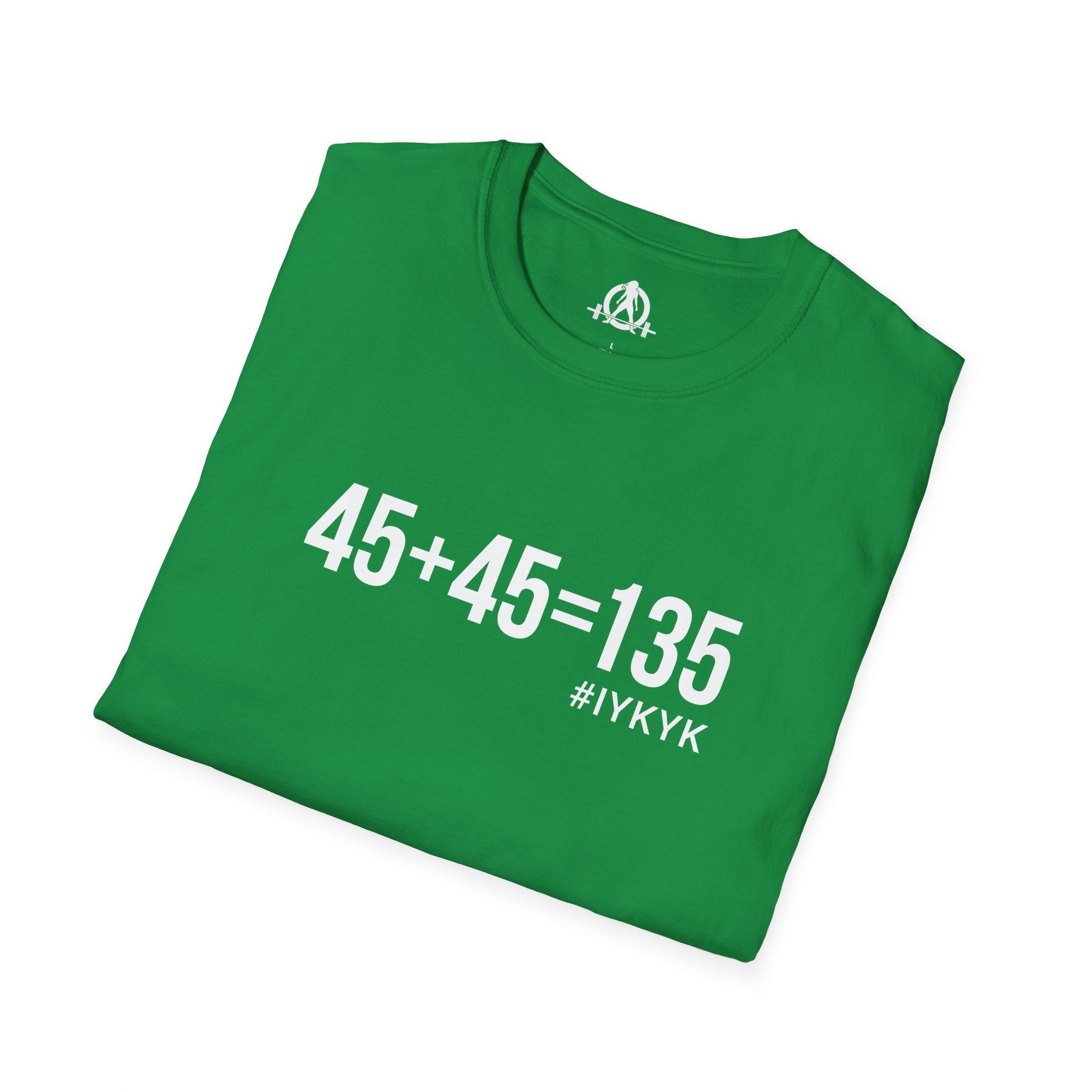 45 + 45 = 135  - Unisex Softstyle T-Shirt - Print on Front Plain Back