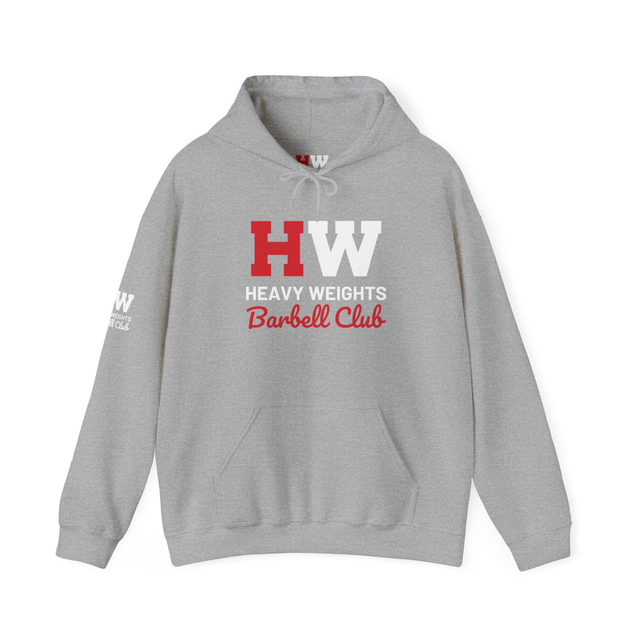 Heavy Weights Barbell Club  - Unisex Heavy Blend Hooded Sweatshirt  - Black Print Front/Back/Arm