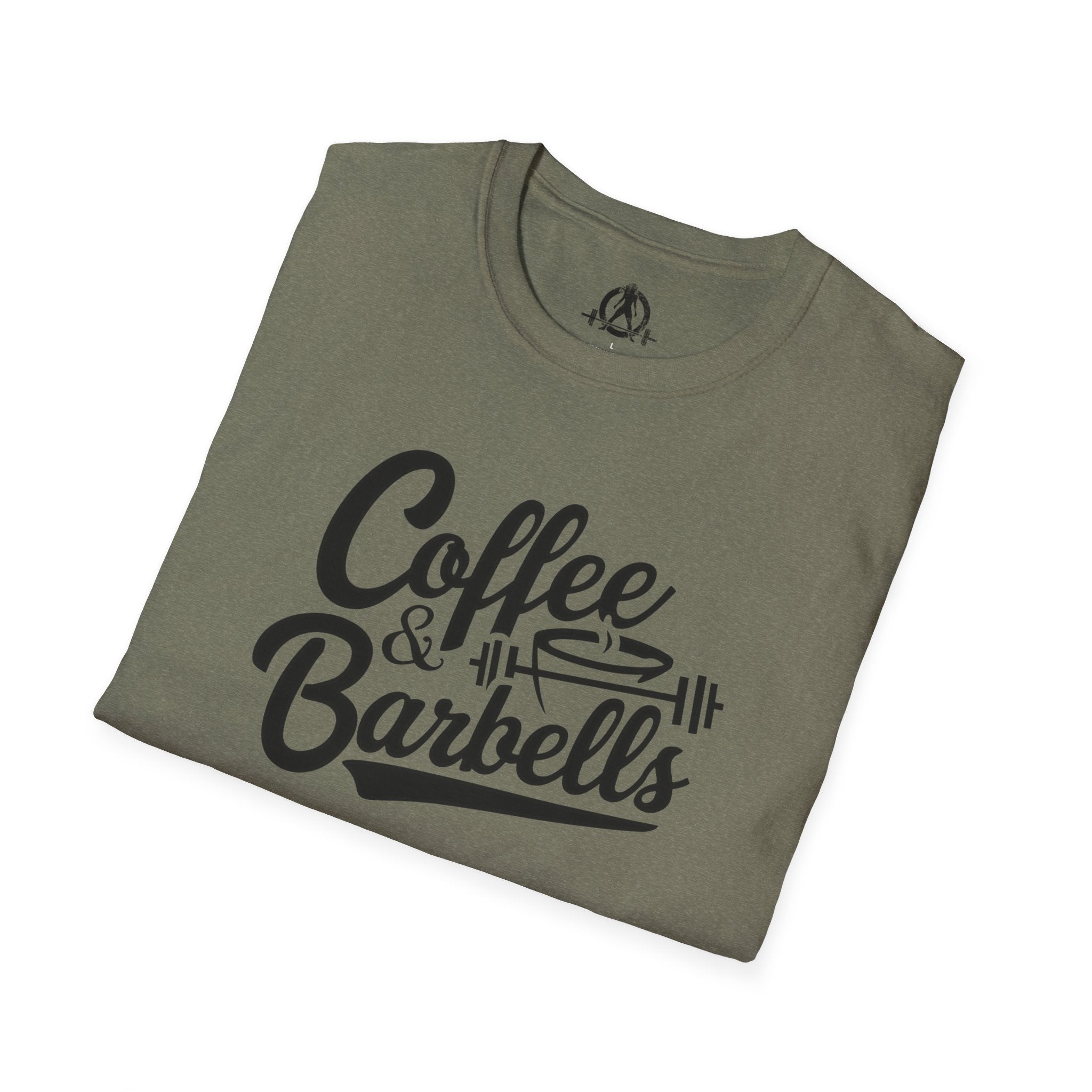 Coffee & Barbells - Unisex Softstyle T-Shirt - Black Print on Front Plain Back