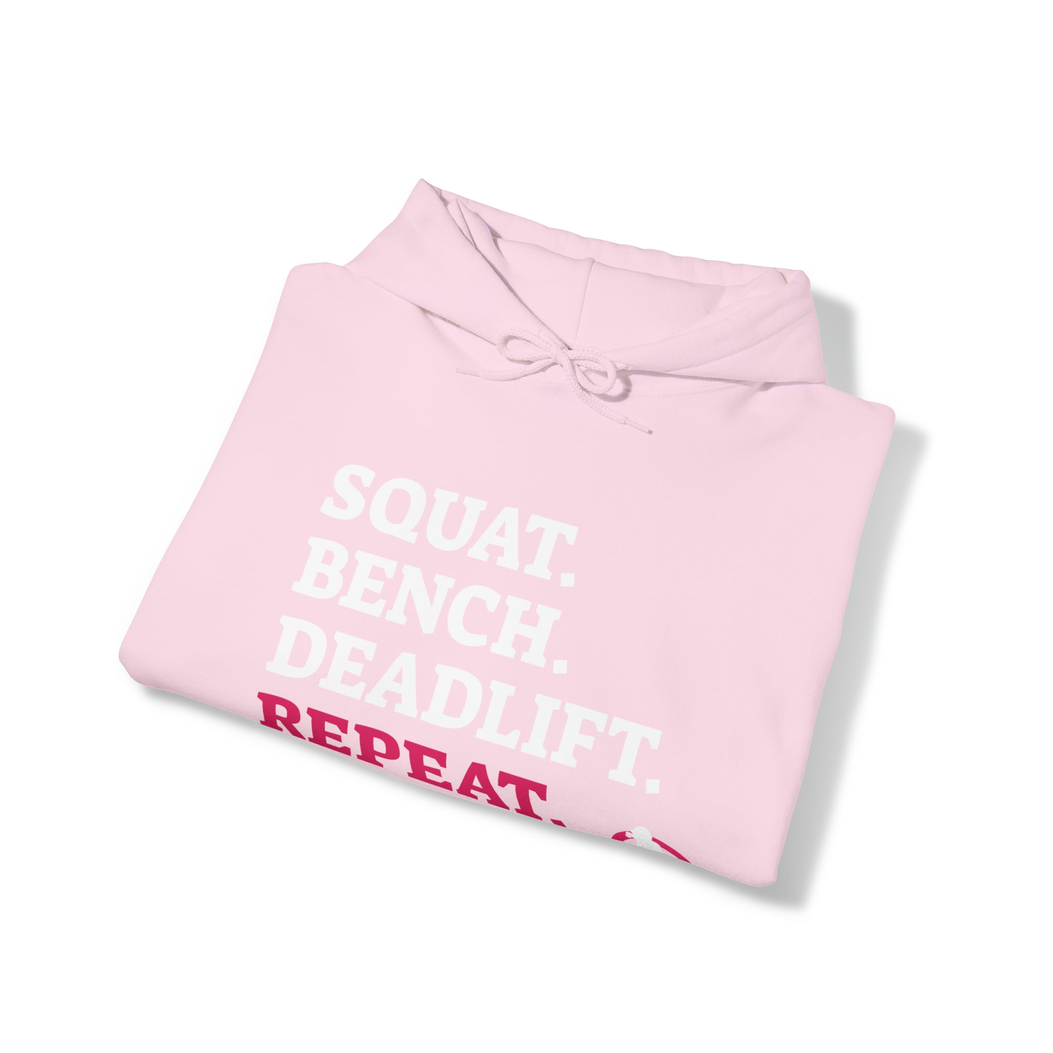 Squat Bench Deadlift Repeat - Unisex Heavy Blend Hooded Sweatshirt - Dark WWLW Logo - Pink - Plain Black