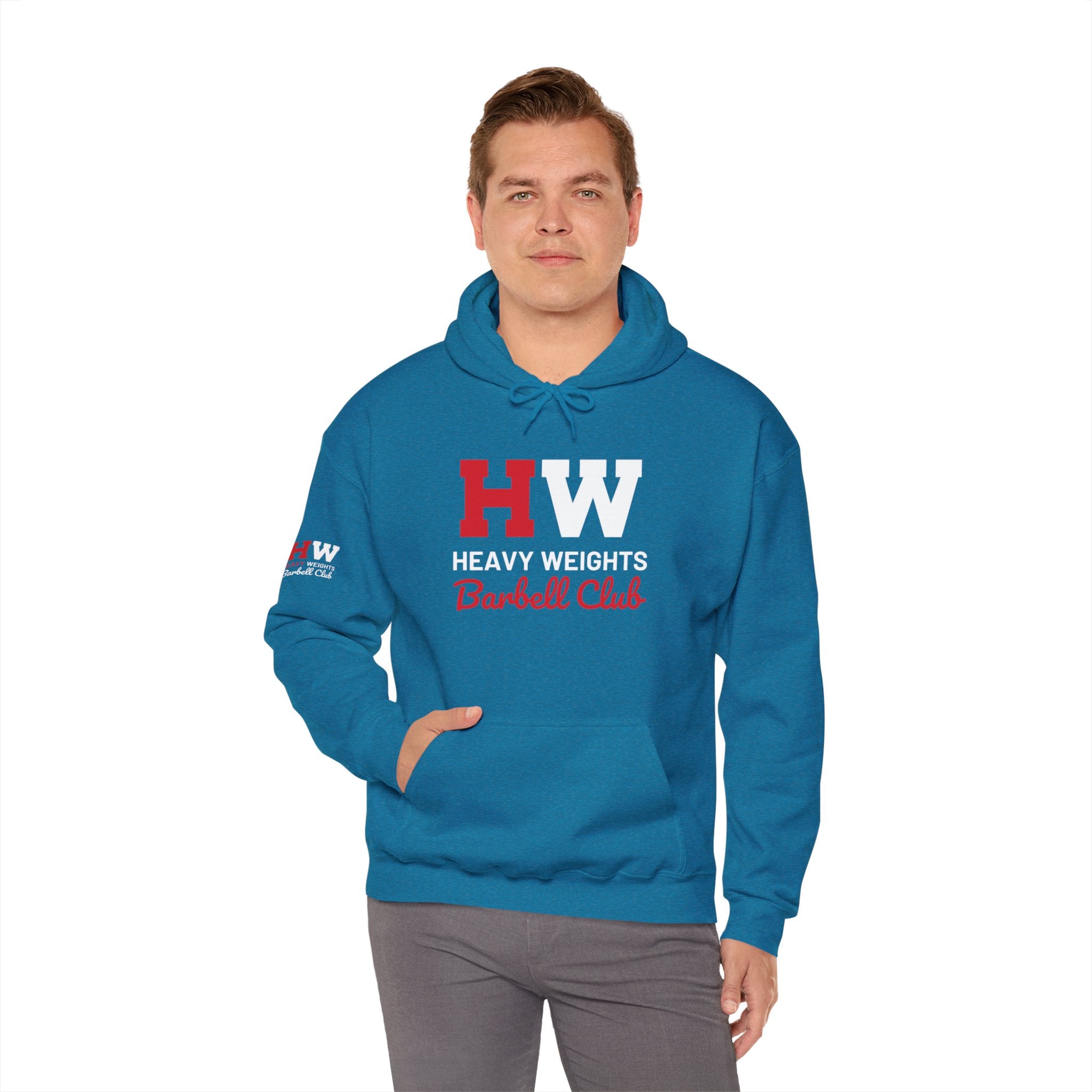 Heavy Weights Barbell Club  - Unisex Heavy Blend Hooded Sweatshirt  - Black Print Front/Back/Arm