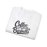 Coffee & Barbells - Unisex Ultra Cotton Tee - Front Black Logo - Plain Back