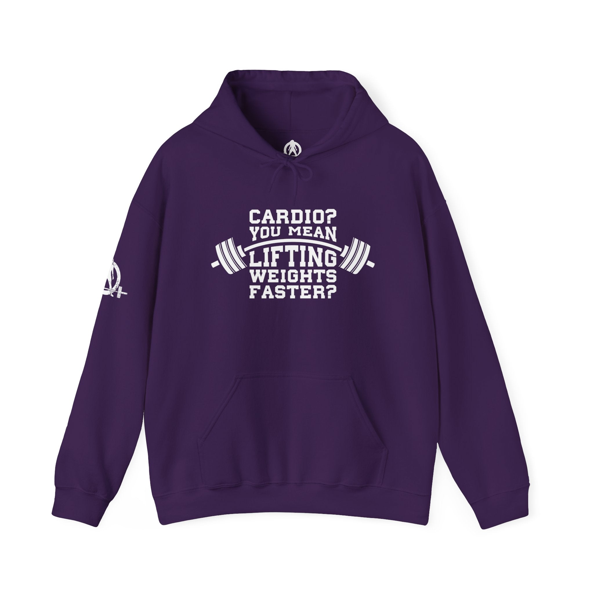 Cardio = Lift Weights Faster - Unisex Heavy Blend Hooded Sweatshirt - White Print on Front