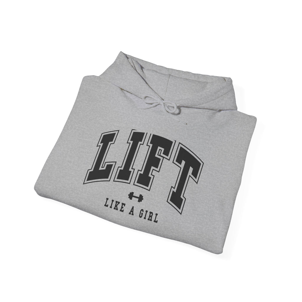 Lift Like.A Girl - Unisex Heavy Blend Hooded Sweatshirt - Black Logo on Front & Right Sleeve