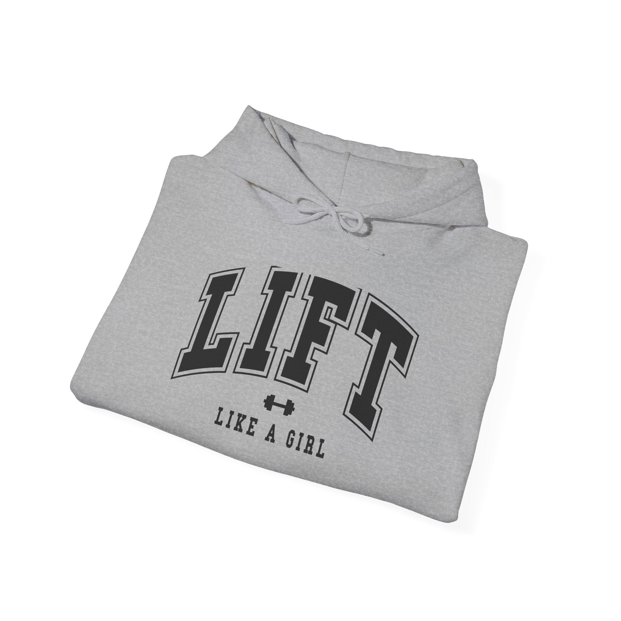 Lift Like.A Girl - Unisex Heavy Blend Hooded Sweatshirt - Black Logo on Front & Right Sleeve