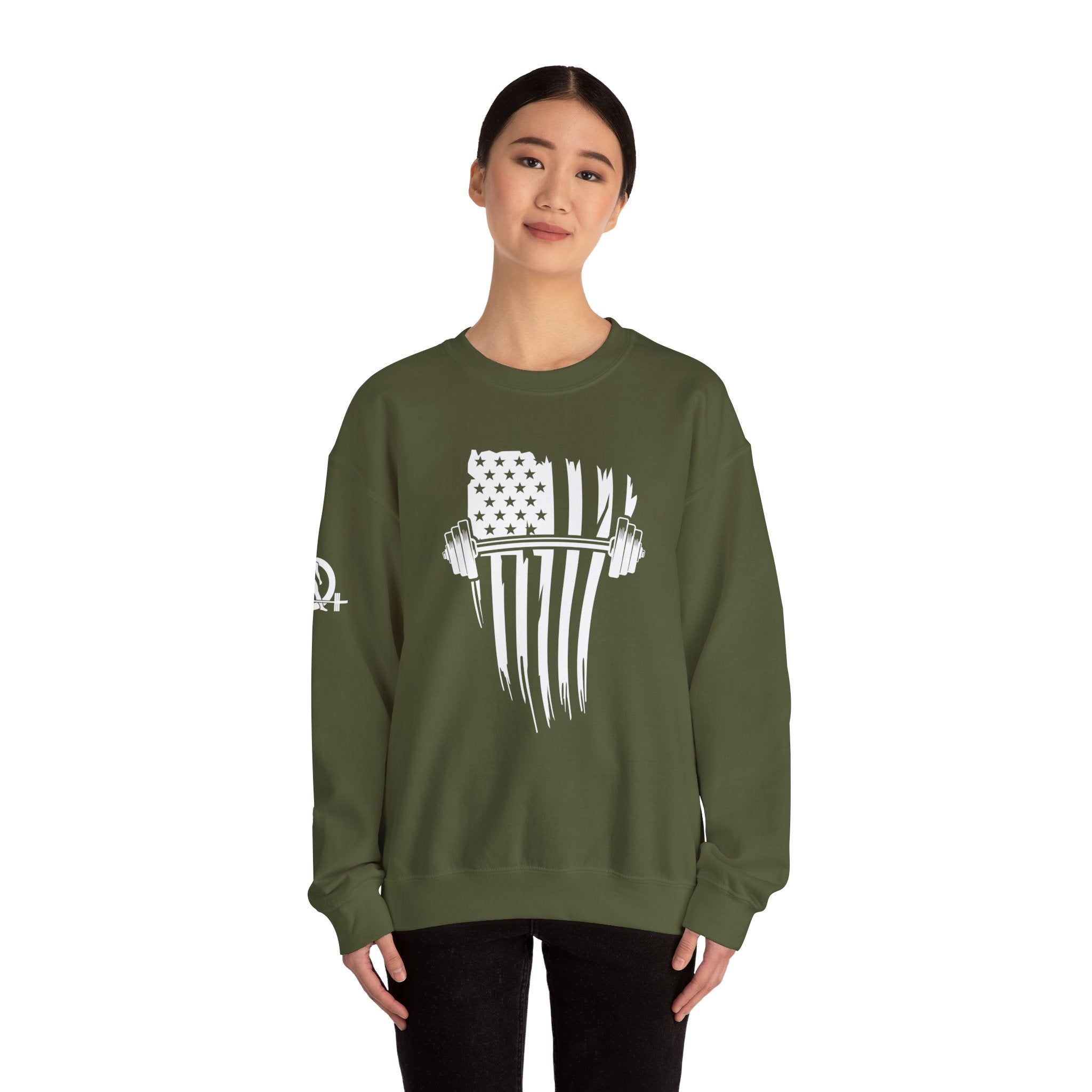 USA Barbell - Unisex Heavy Blend™ Crewneck Sweatshirt - White Logo