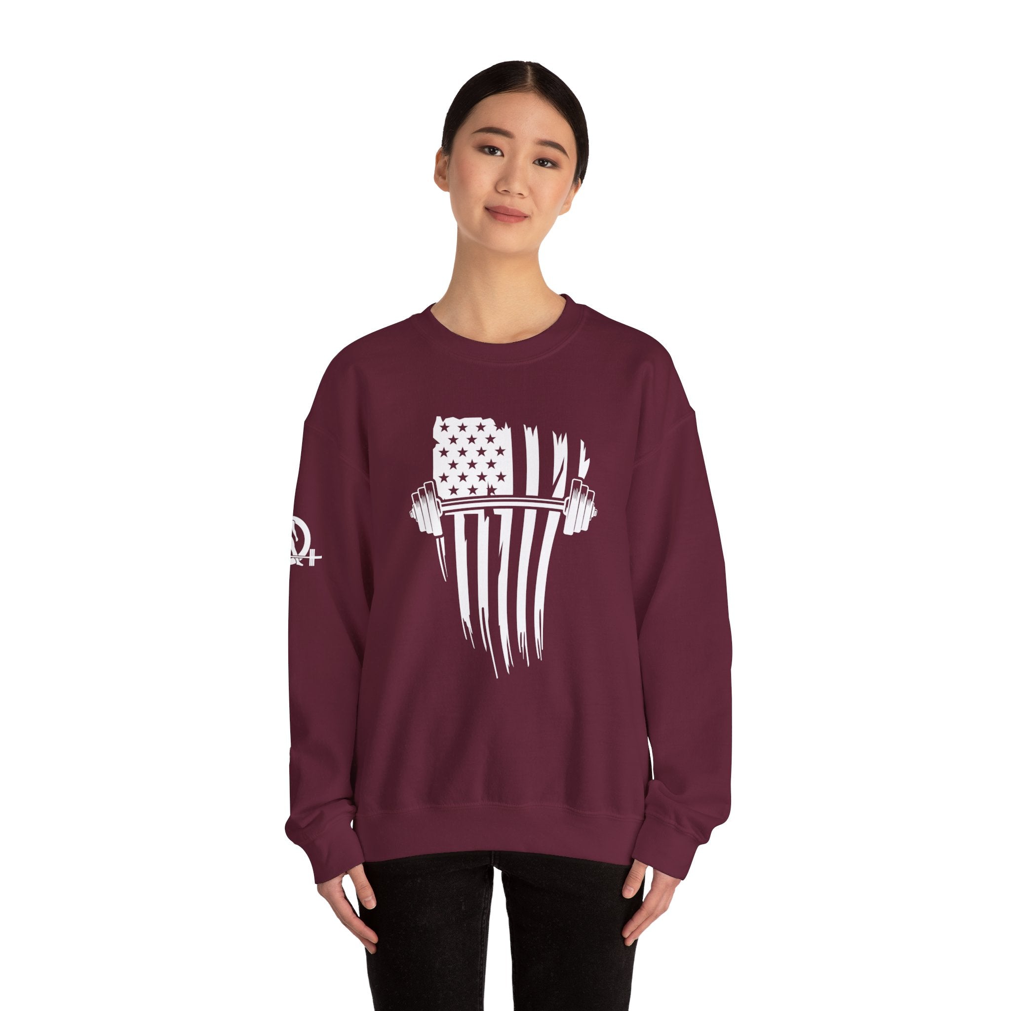 USA Barbell - Unisex Heavy Blend™ Crewneck Sweatshirt - White Logo