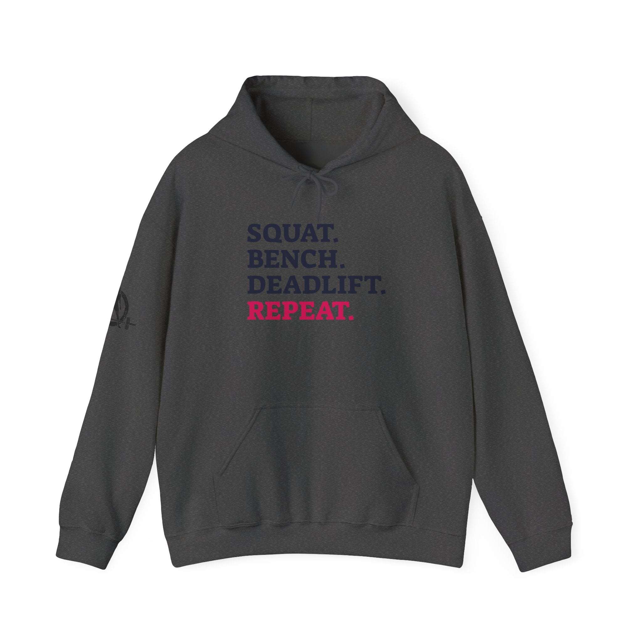 WWLW “Squat • Bench • Deadlift • Repeat” Hoodie - Front Logo Plain Black