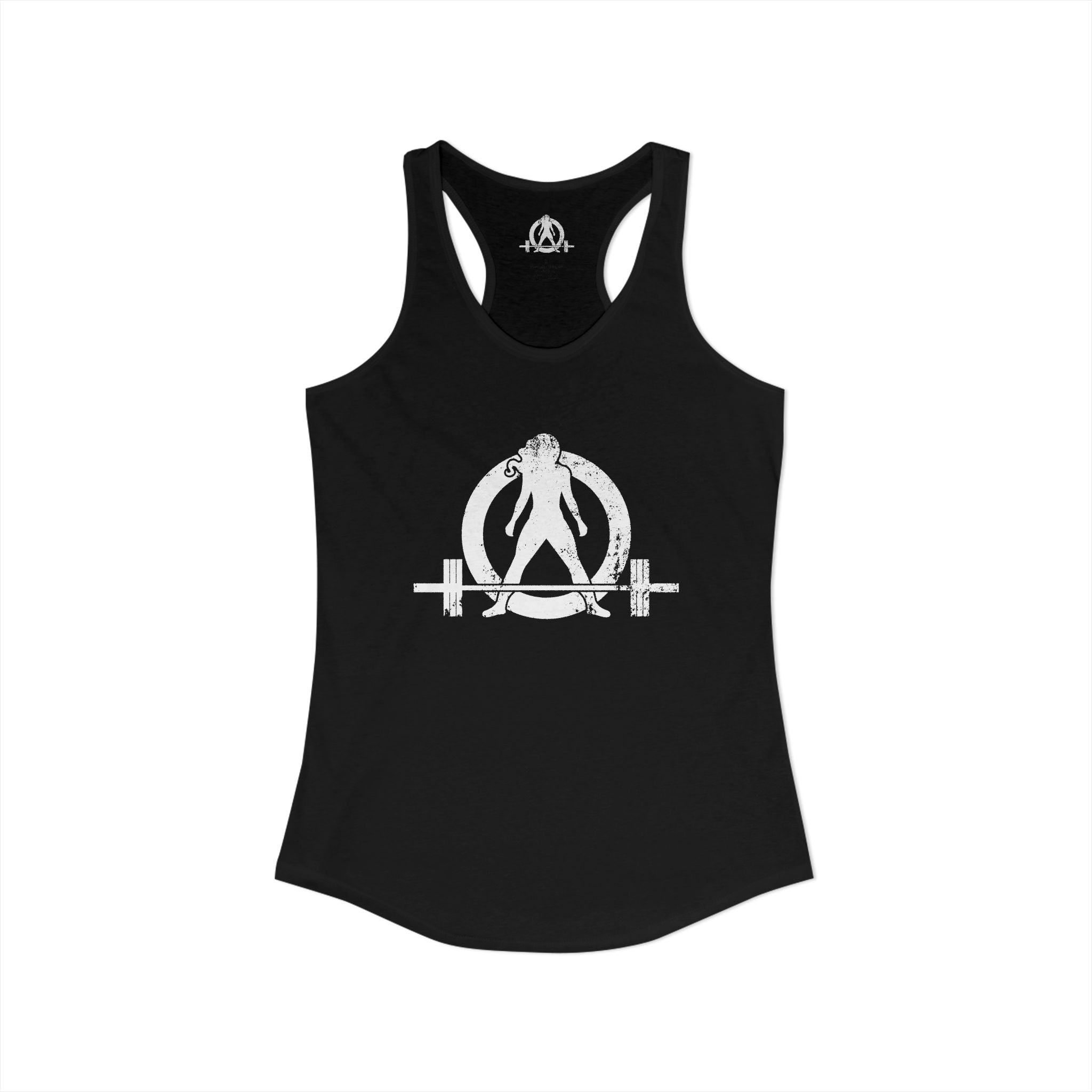 Distressed - Simple - Women's Ideal Racerback Tank - White Distressed Logo Front - Plain Back