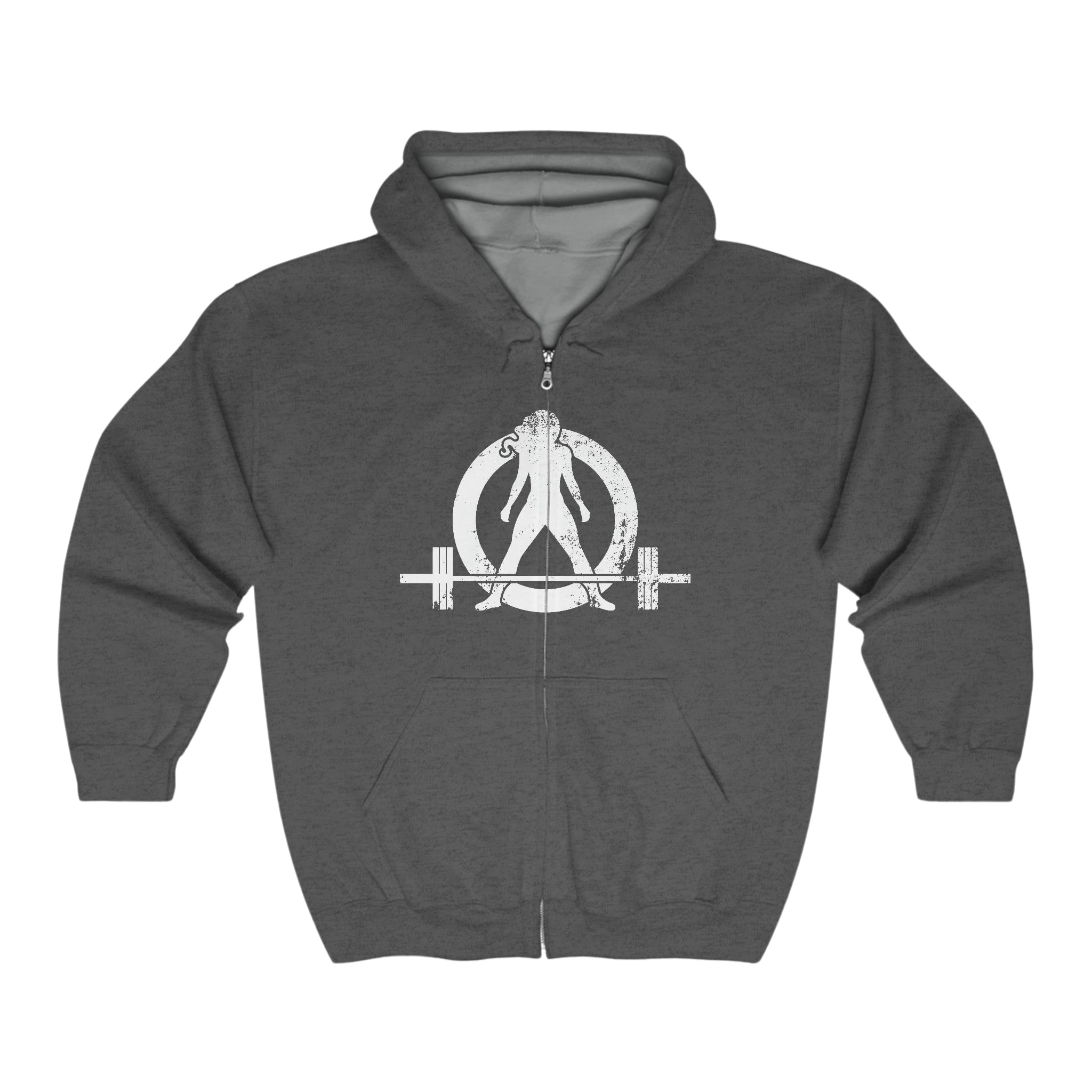 Distressed Logo - Unisex Heavy Blend™ Full Zip Hooded Sweatshirt - White Logo