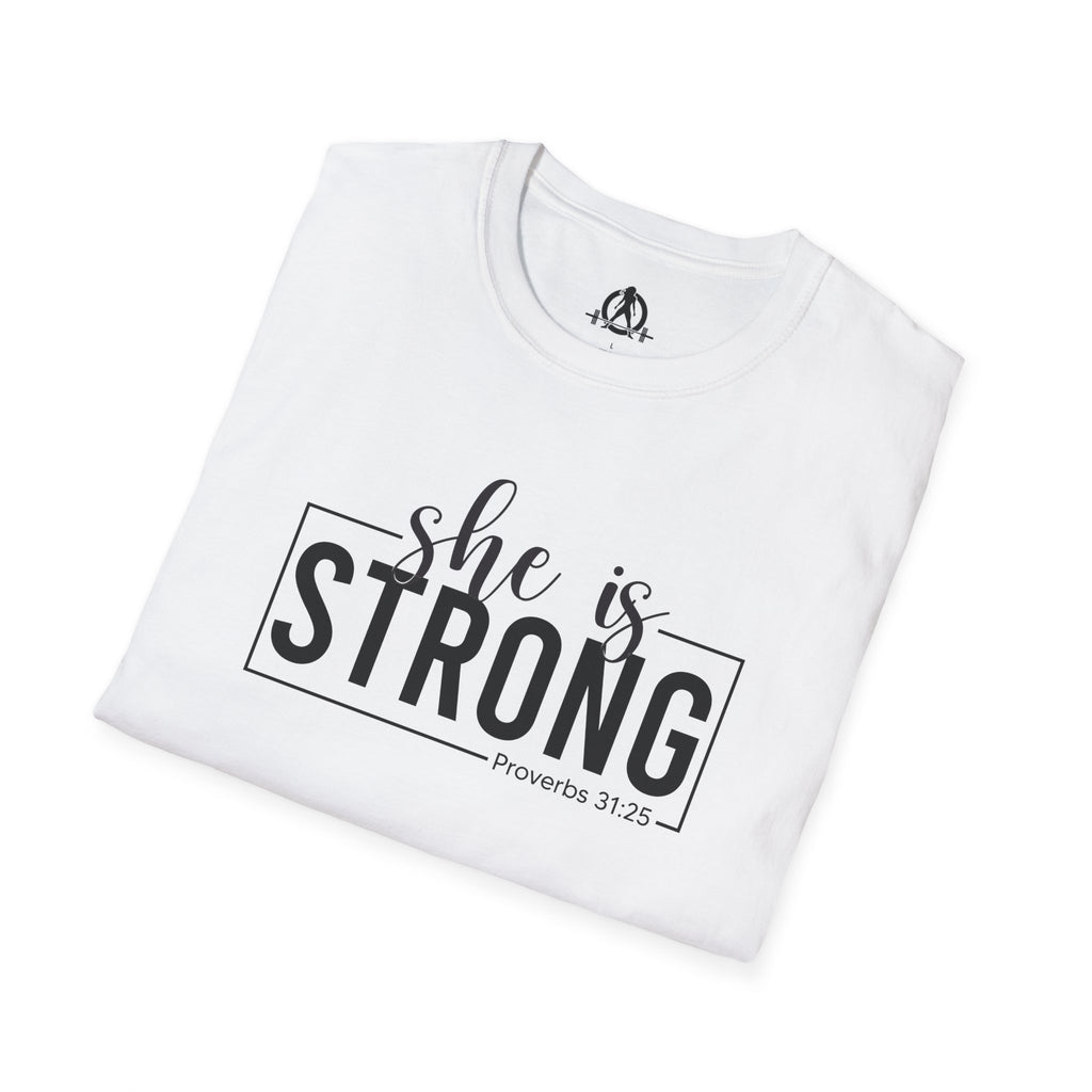 She Is STRONG - Unisex Softstyle T-Shirt - Front Black Print