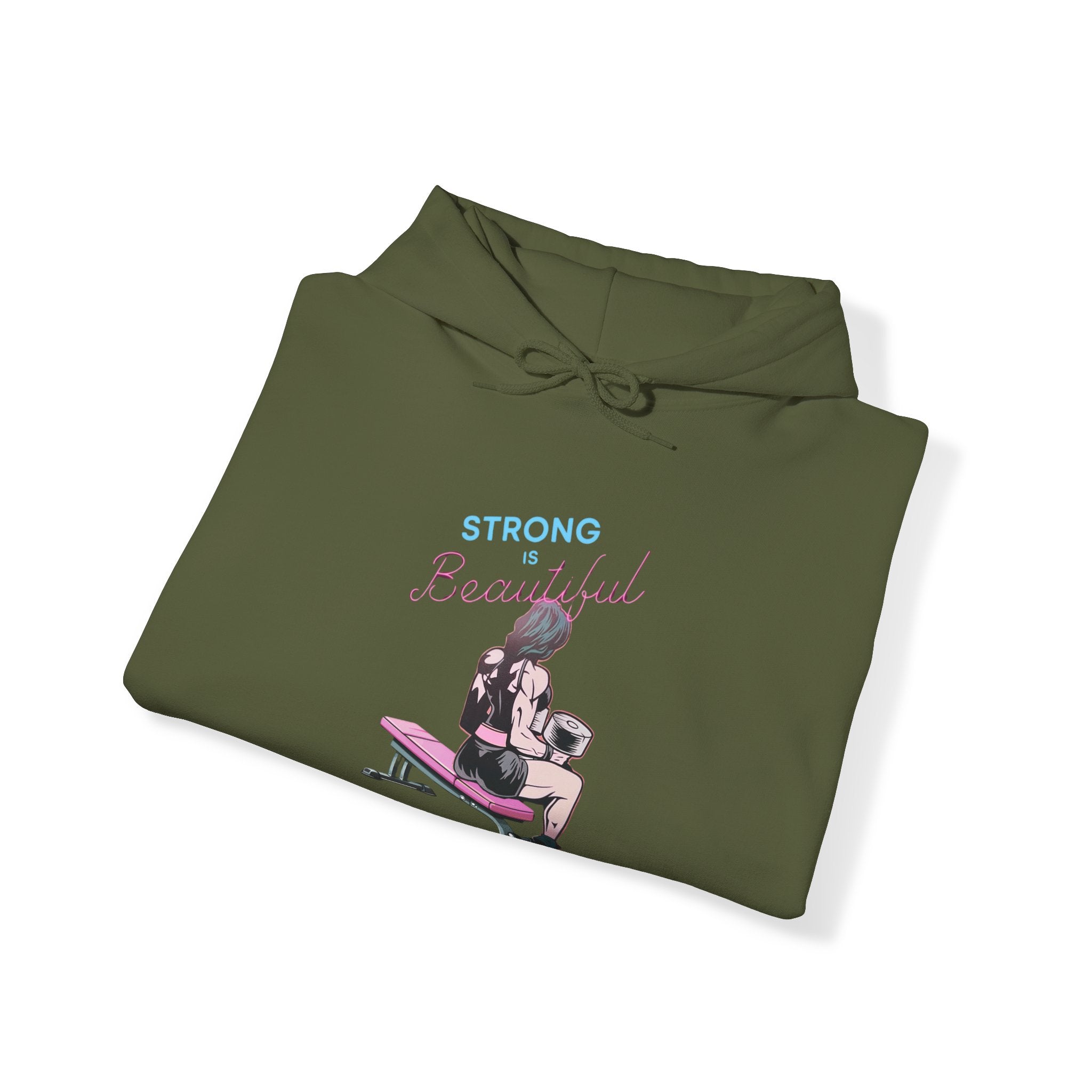 Strong Her Cartoon - Unisex Heavy Blend Hooded Sweatshirt - White Logo on Front & Right Sleeve