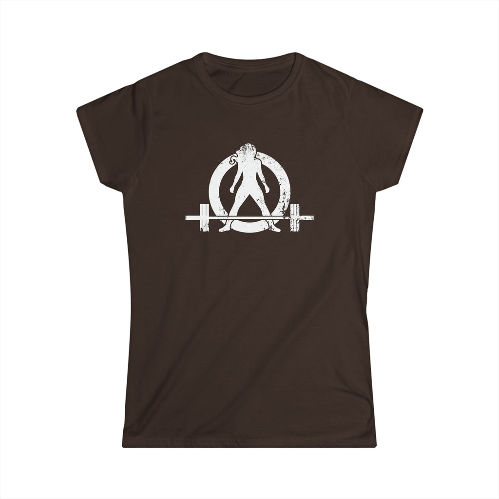 Lift Heavy Shit - Women's Softstyle Tee - White Distressed Logo + Print On Back