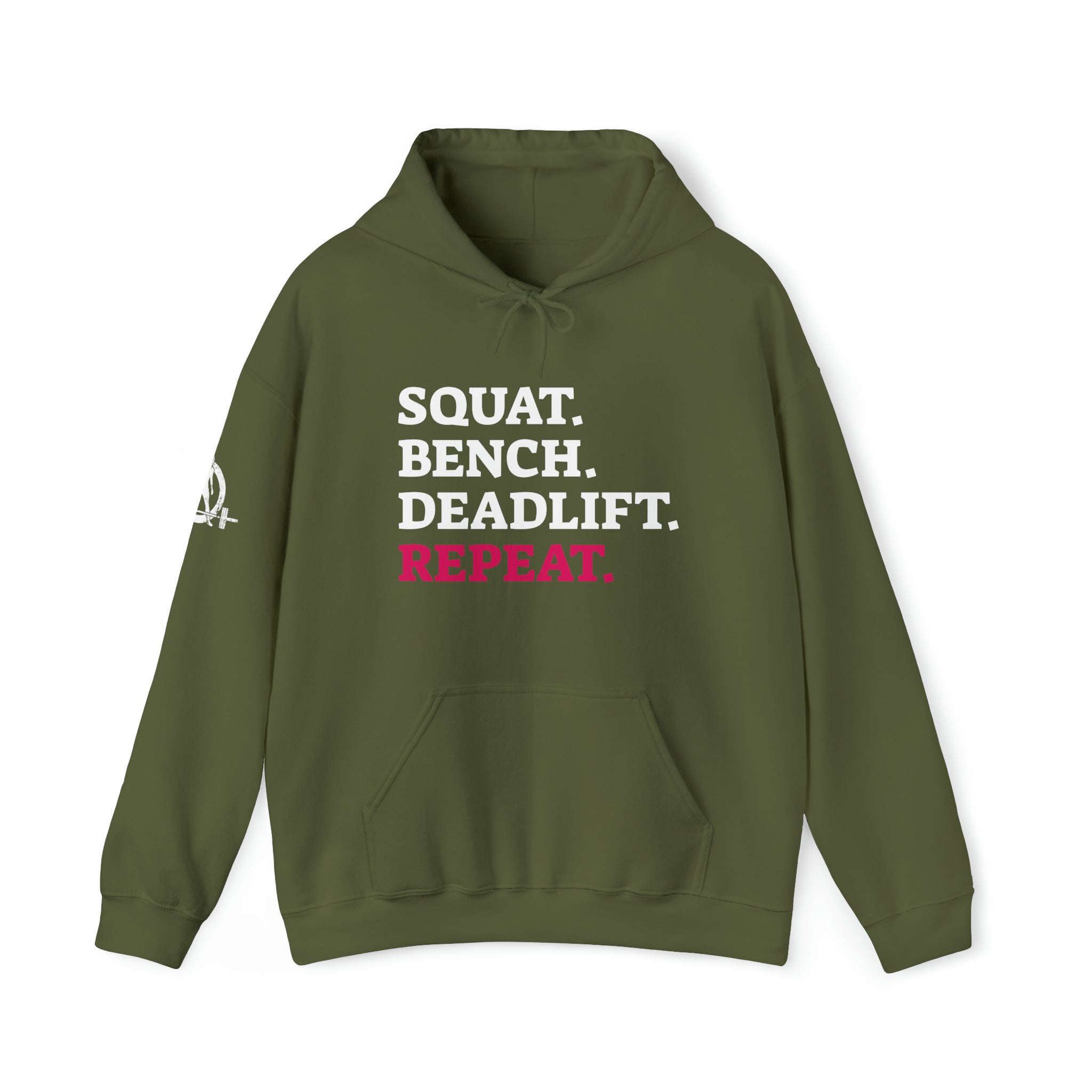 Squat Bench Deadlift Repeat - Unisex Heavy Blend Hooded Sweatshirt - Dark Logo - Pink - Plain Black