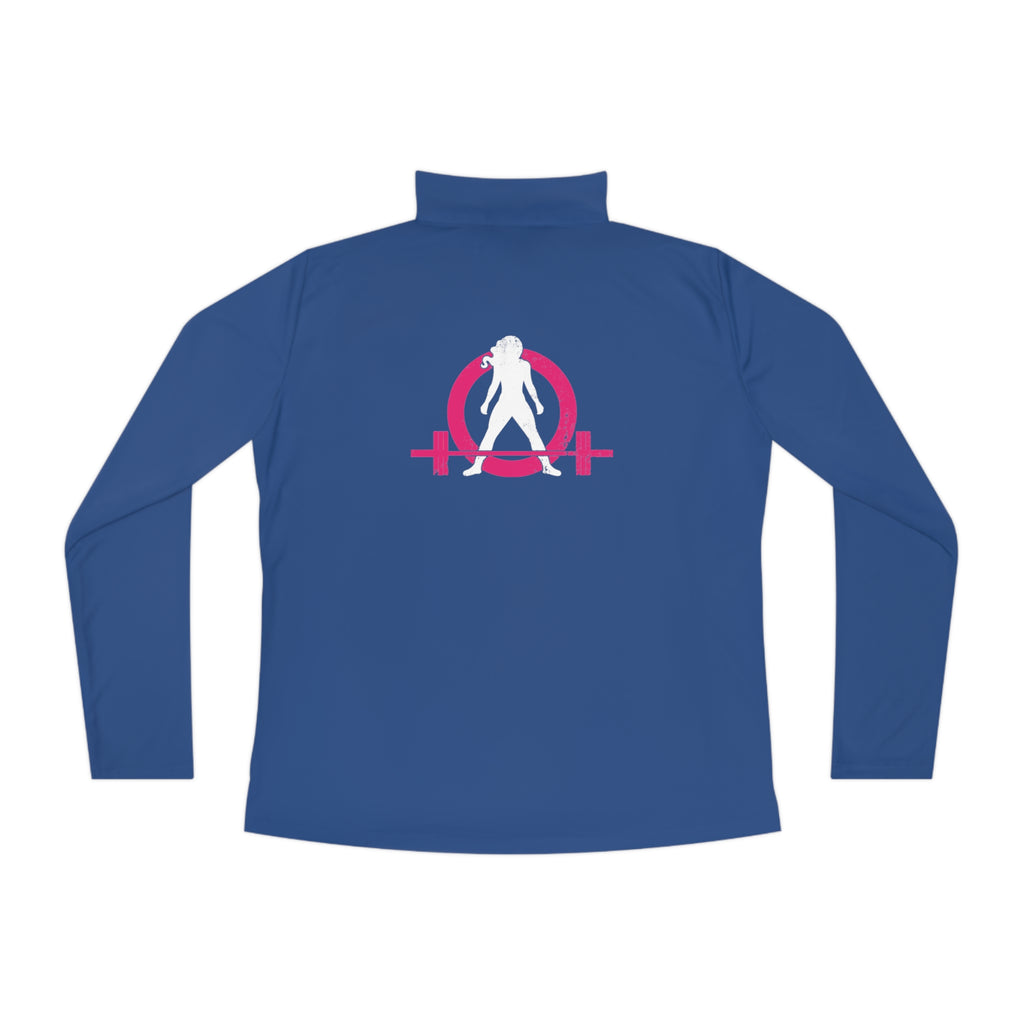 Ladies Quarter-Zip Pullover - Black Distressed Logo