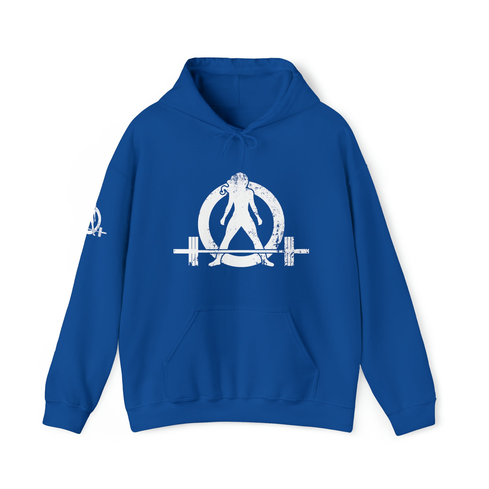 Squat Bench Deadlift Repeat - Unisex Heavy Blend Hooded Sweatshirt - Dark White Logo - Pink - SBDR on BACK