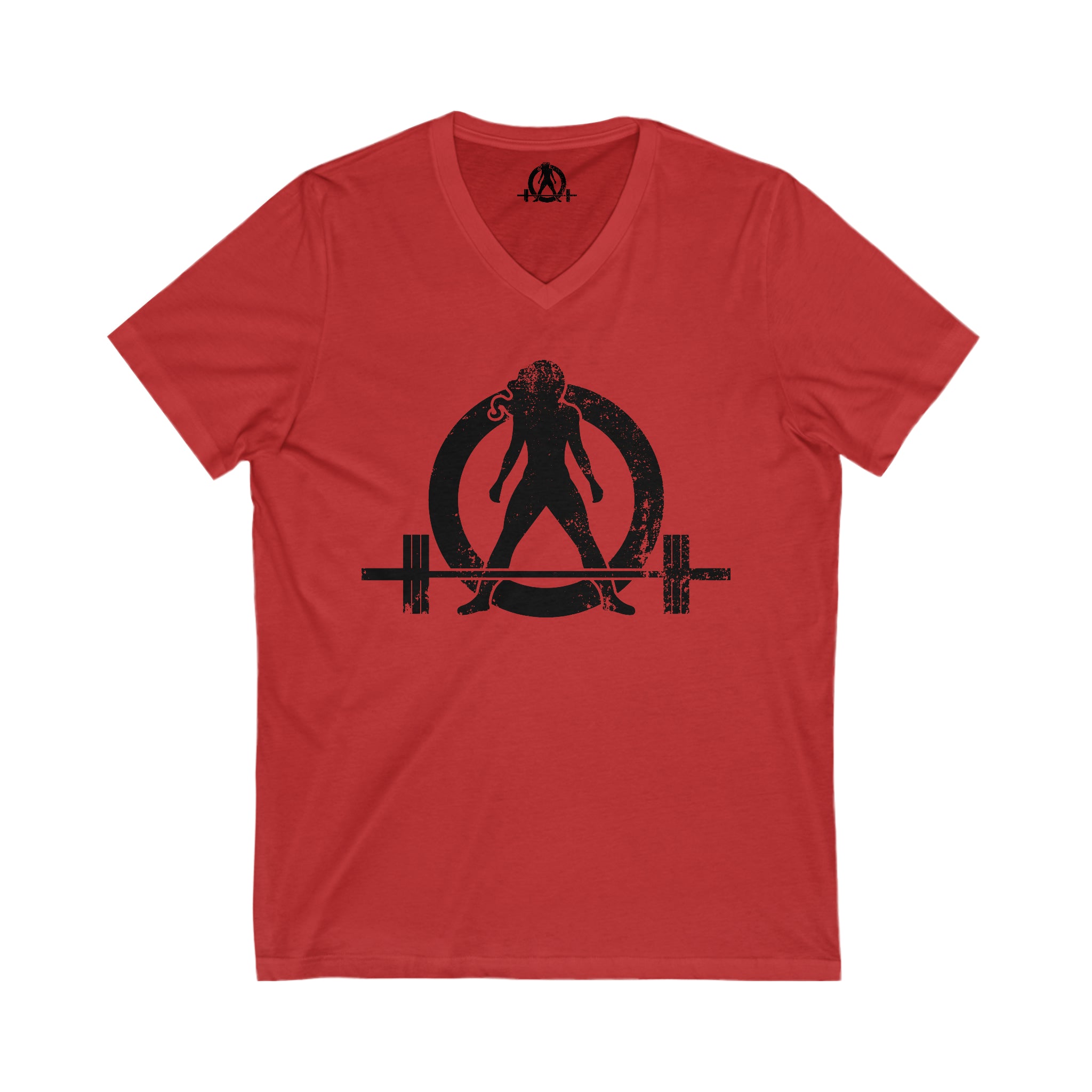 Unisex Jersey Short Sleeve V-Neck Tee -  Distressed Black Logo