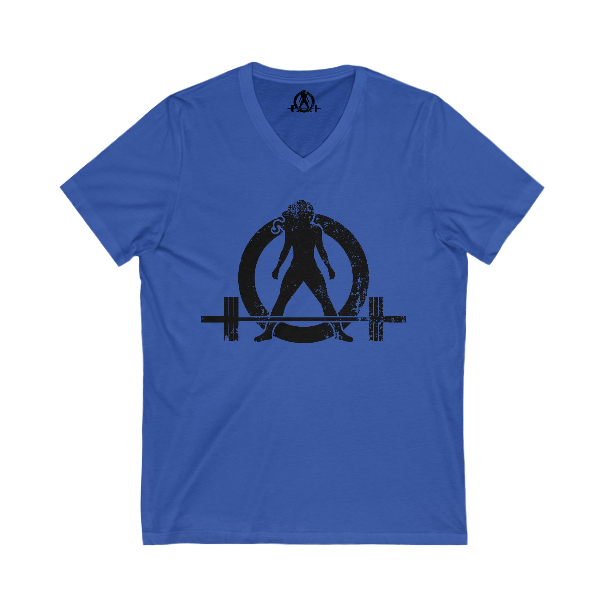 Unisex Jersey Short Sleeve V-Neck Tee -  Distressed Black Logo