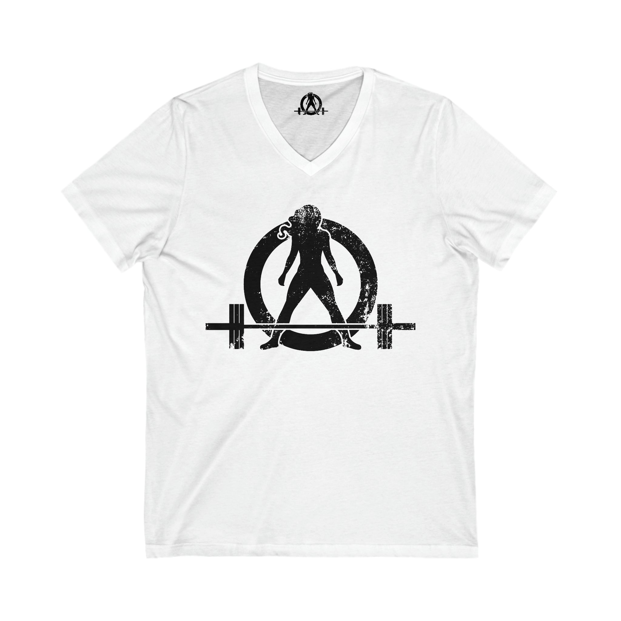 Unisex Jersey Short Sleeve V-Neck Tee -  Distressed Black Logo