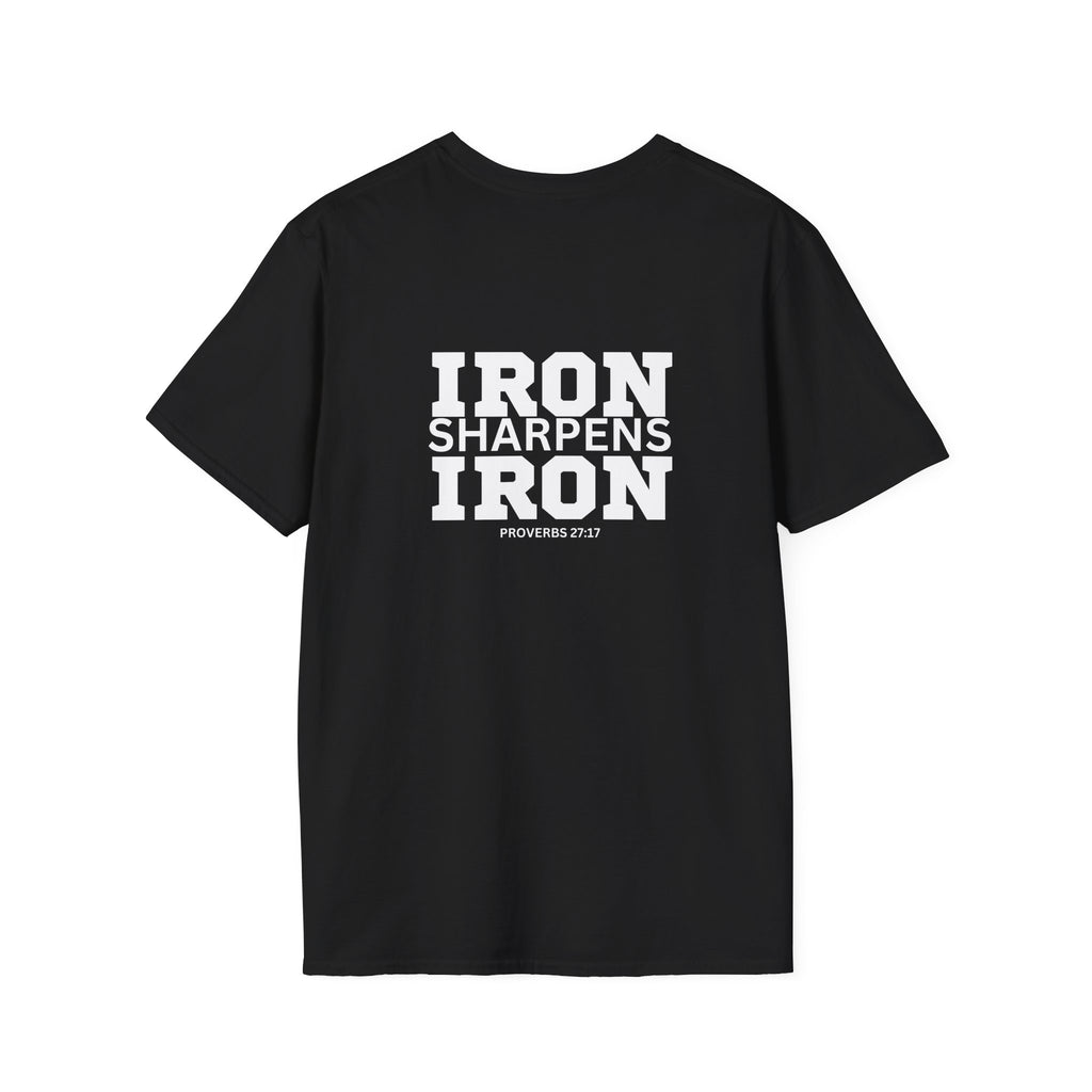 Iron Sharpens Iron - Unisex Softstyle T-Shirt - White Logo Front & Back