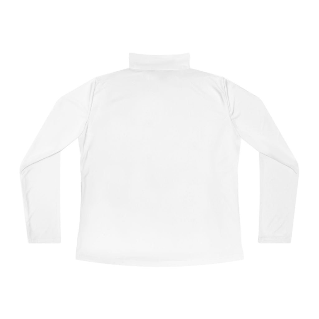 Ladies Quarter-Zip Pullover - White Distressed Logo