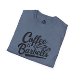 Coffee & Barbells - Unisex Softstyle T-Shirt - Black Print on Front Plain Back